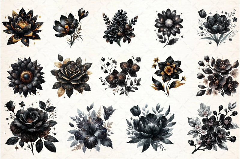 Glitter Black Spring Flower Clipart Bundle - CraftNest - Digital Crafting and Art