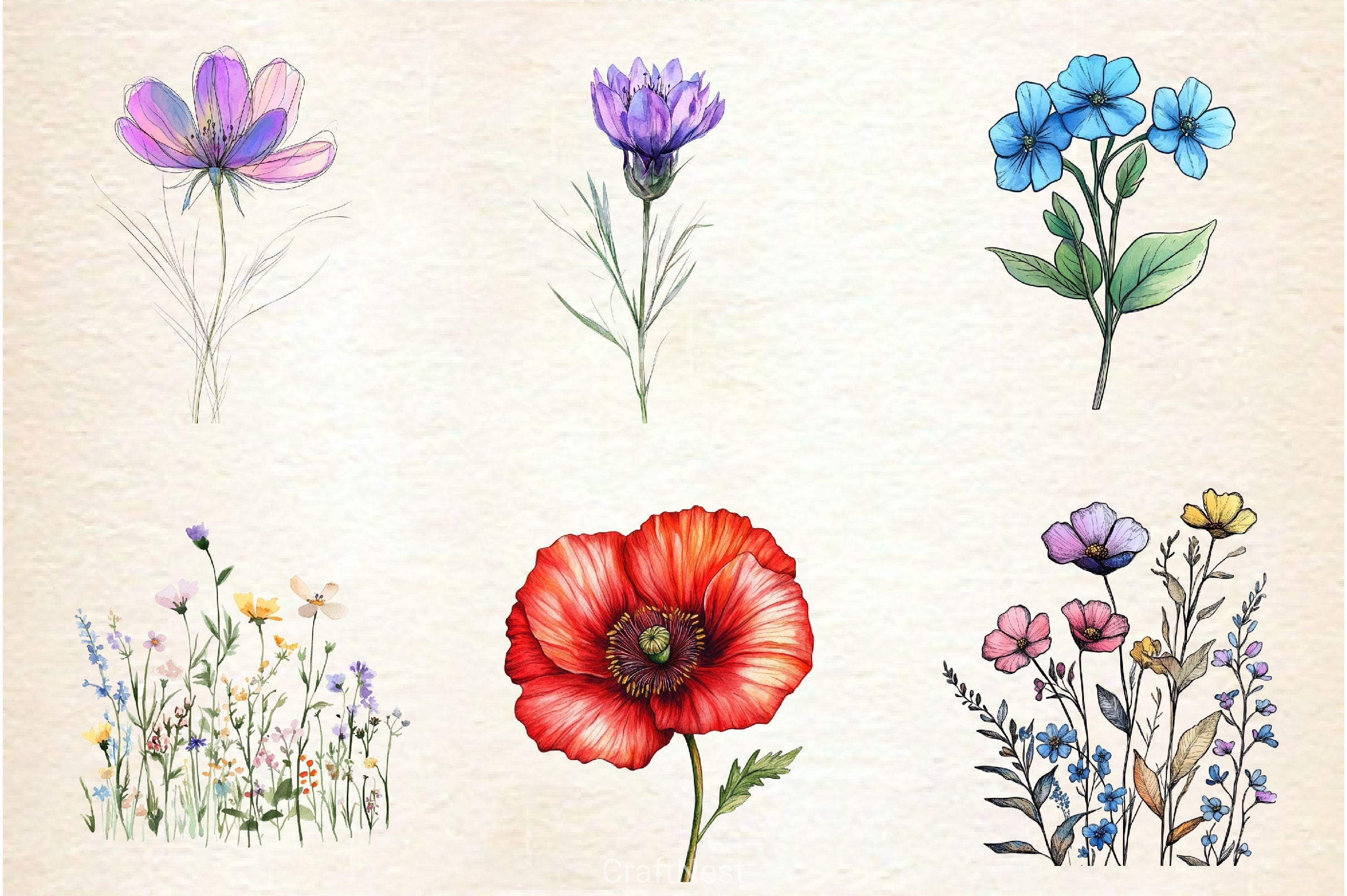 Tiny Wildflowers Clipart Bundle