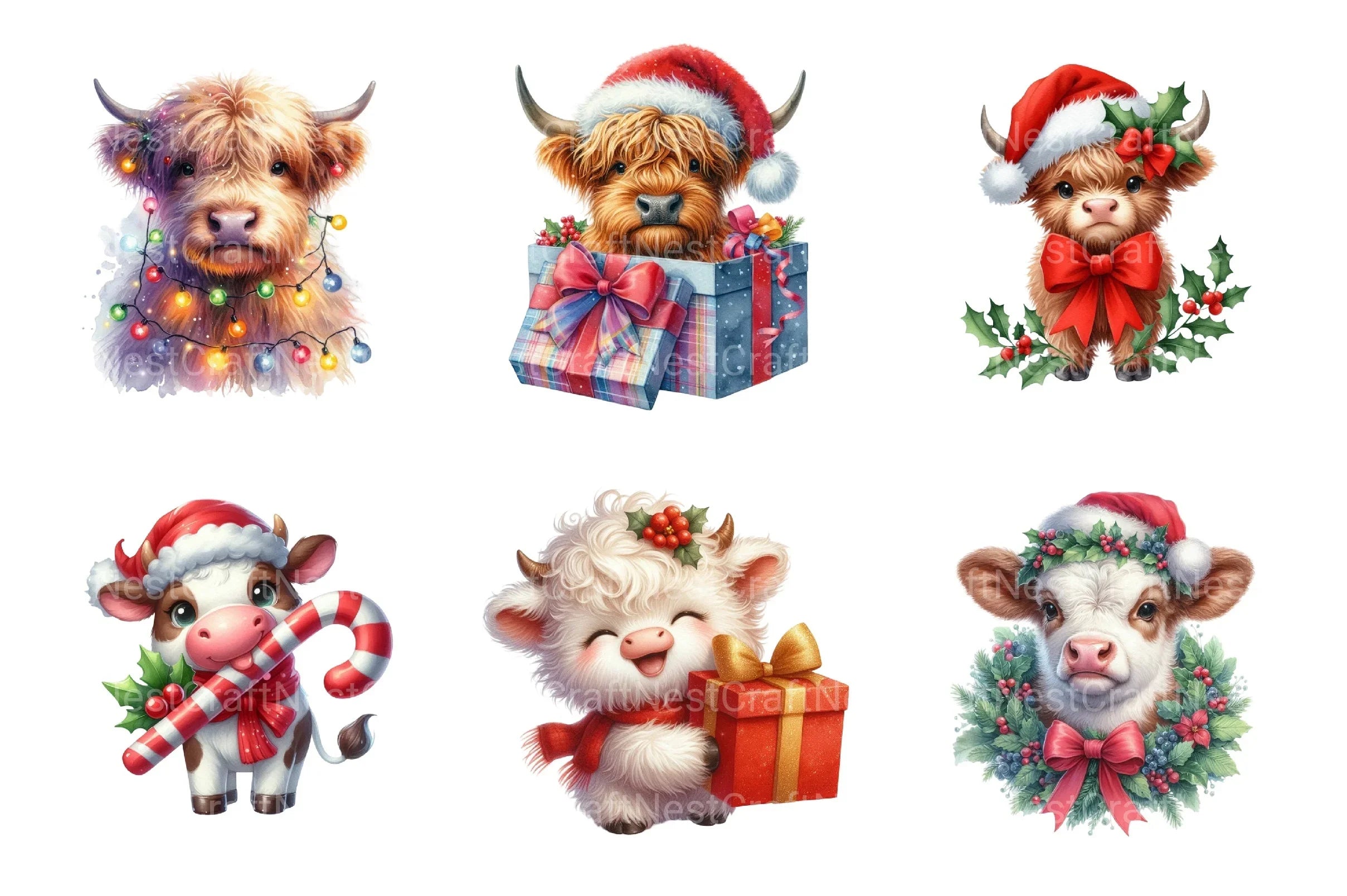 Christmas Cow Highland New Year Clipart Bundle - CraftNest - Digital Crafting and Art