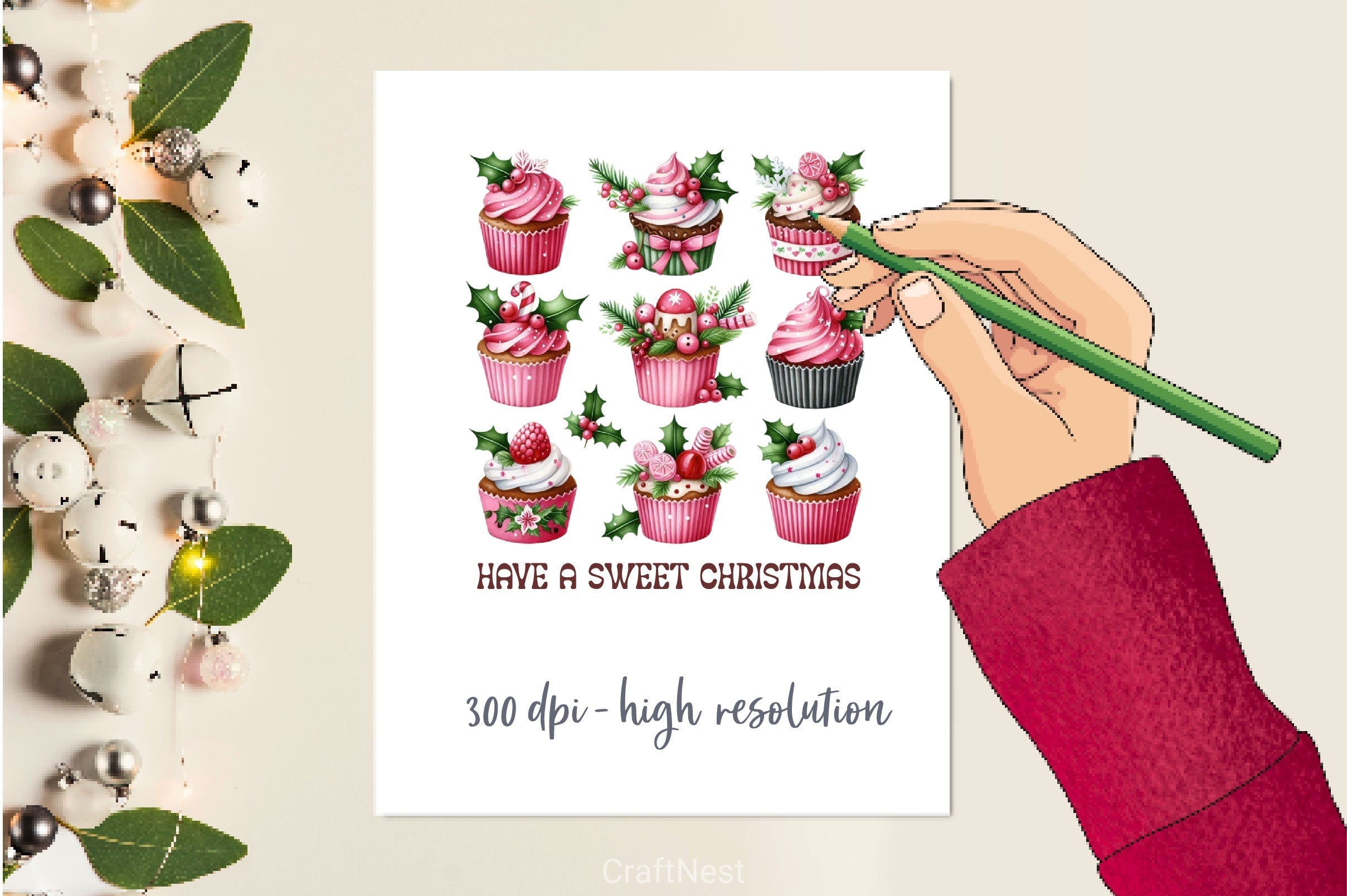 Have A Sweet Christmas Christmas Cupcake Clipart Bundle 2
