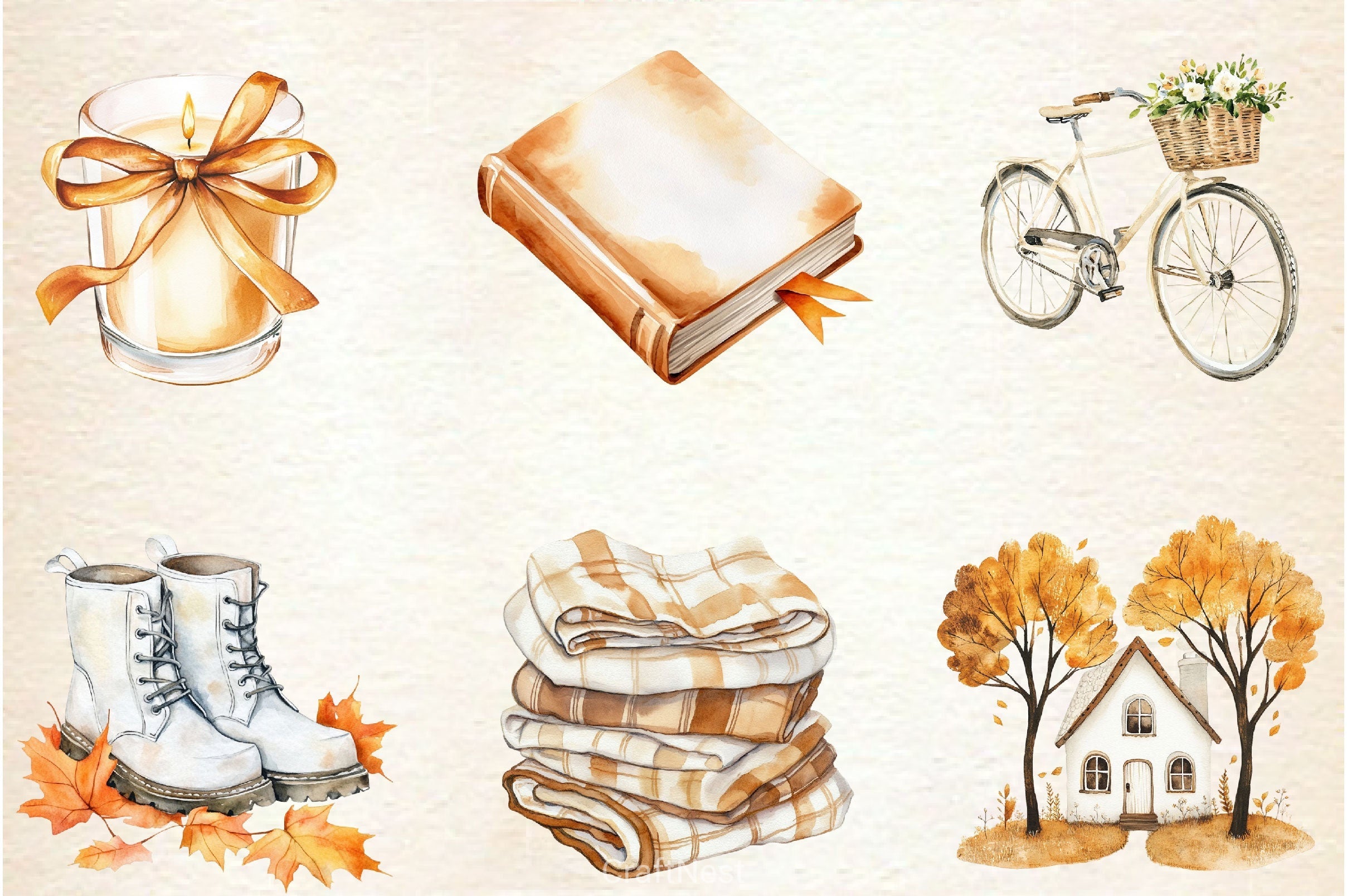 Cozy Caramel & White Fall Clipart Bundle 2