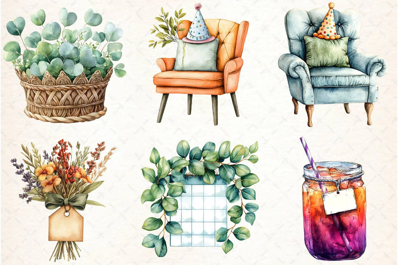 Boho Sage Green Birthday Clipart Bundle2 - CraftNest - Digital Crafting and Art