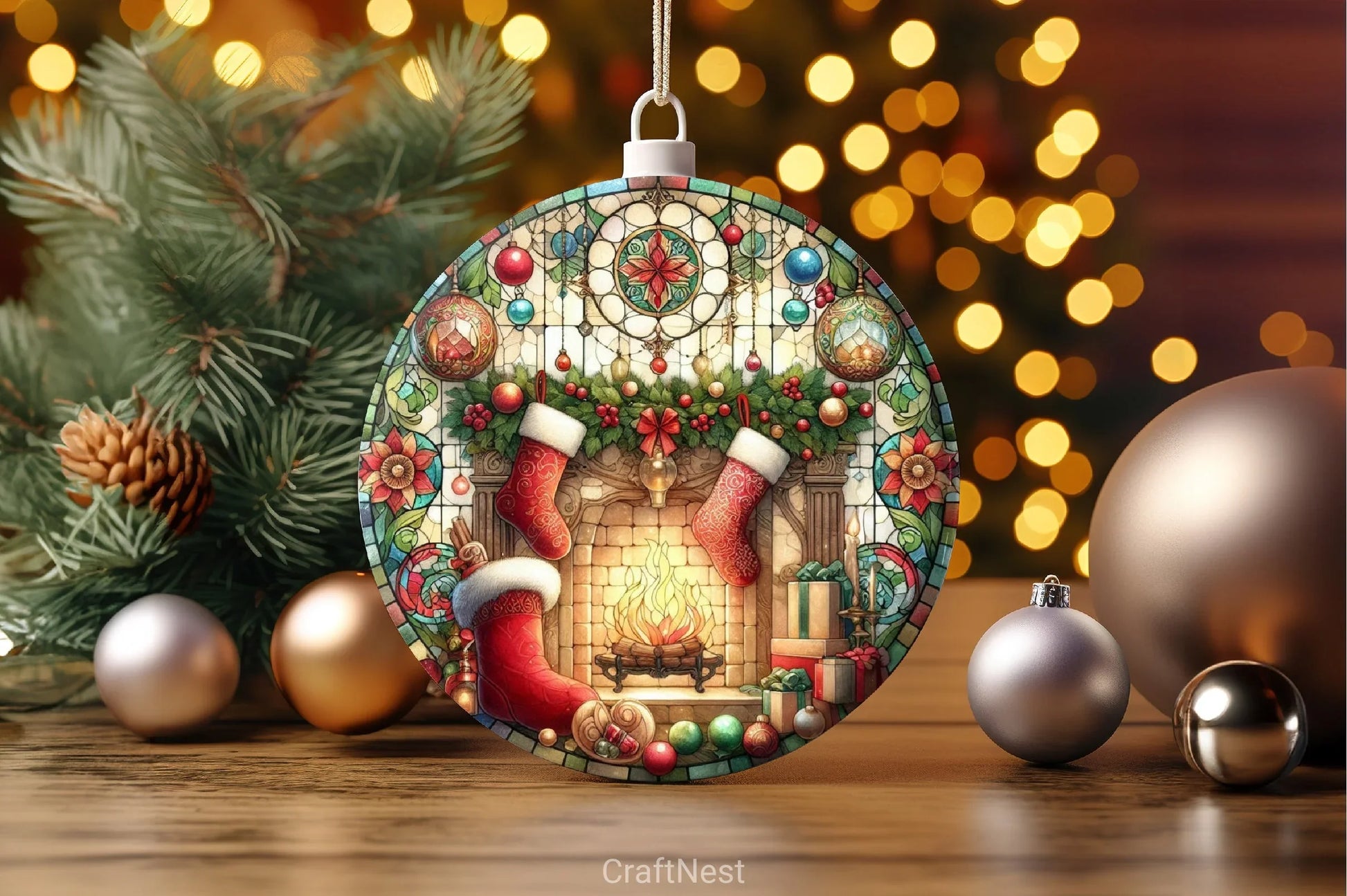 Stained Glass Christmas Fireplace Clipart Bundle 2 - CraftNest - Digital Crafting and Art