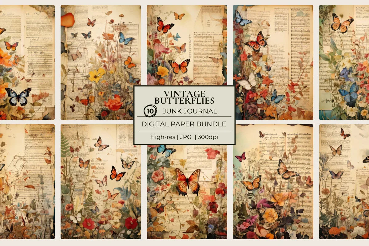 Vintage Butterflies Junk Journal Papers - CraftNest - Digital Crafting and Art