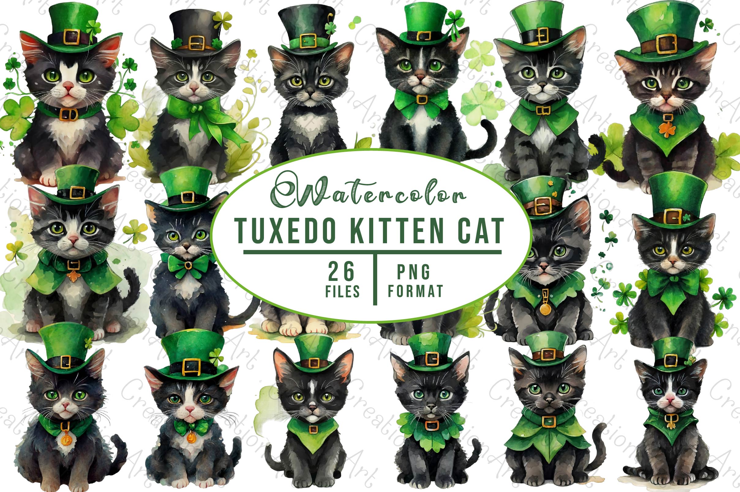 Cute Smiling Tuxedo Kitten Cat Clipart Bundle