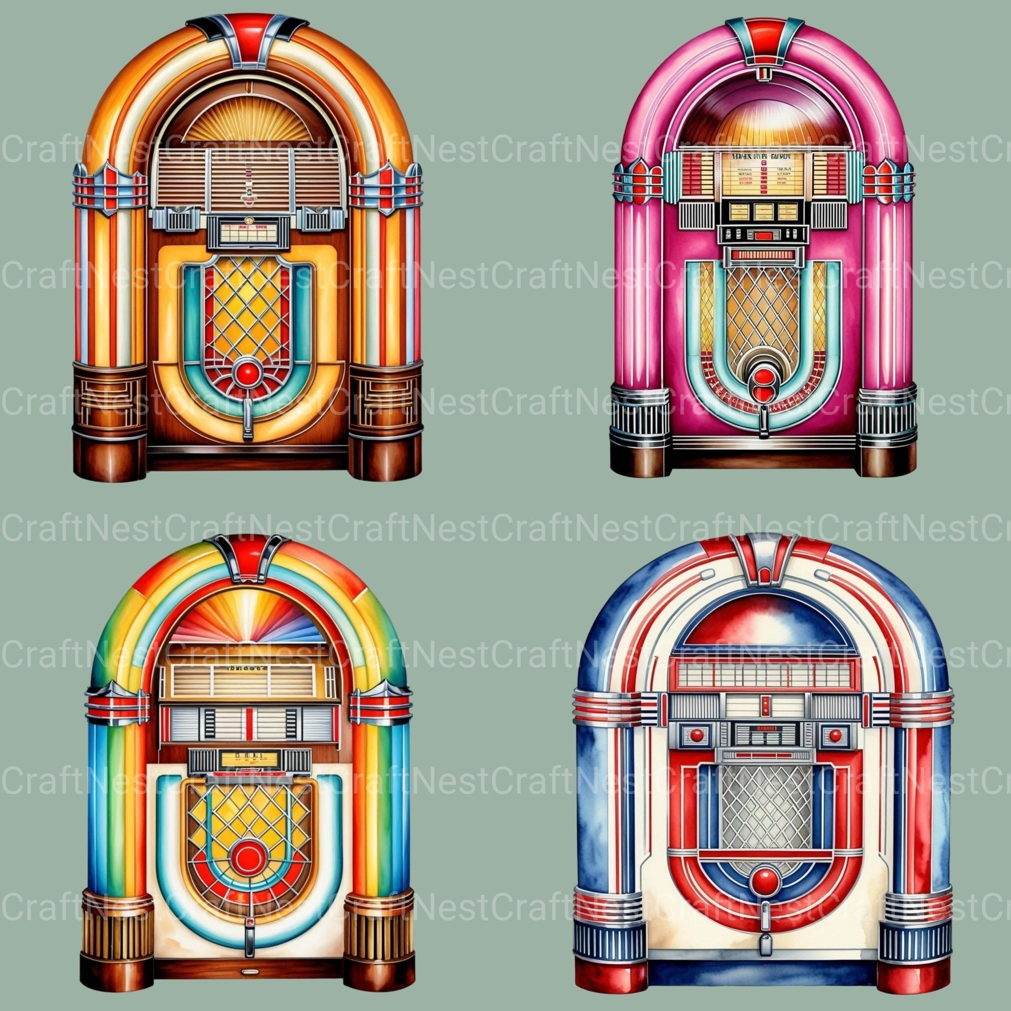 Jukebox Vintage Clipart Bundle 1