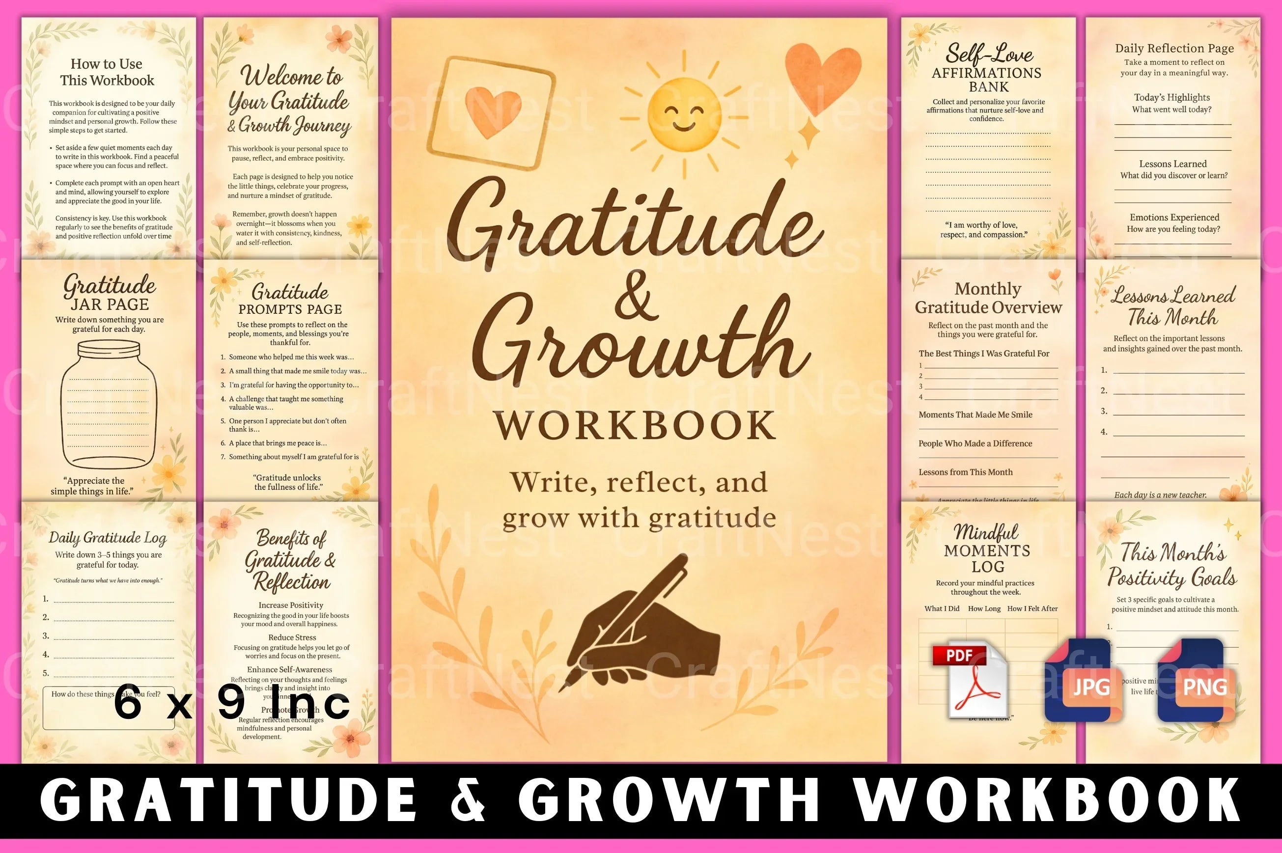 Gratitude Growth Workbook for Personal Development - CraftNest - Digital Crafting and Art
