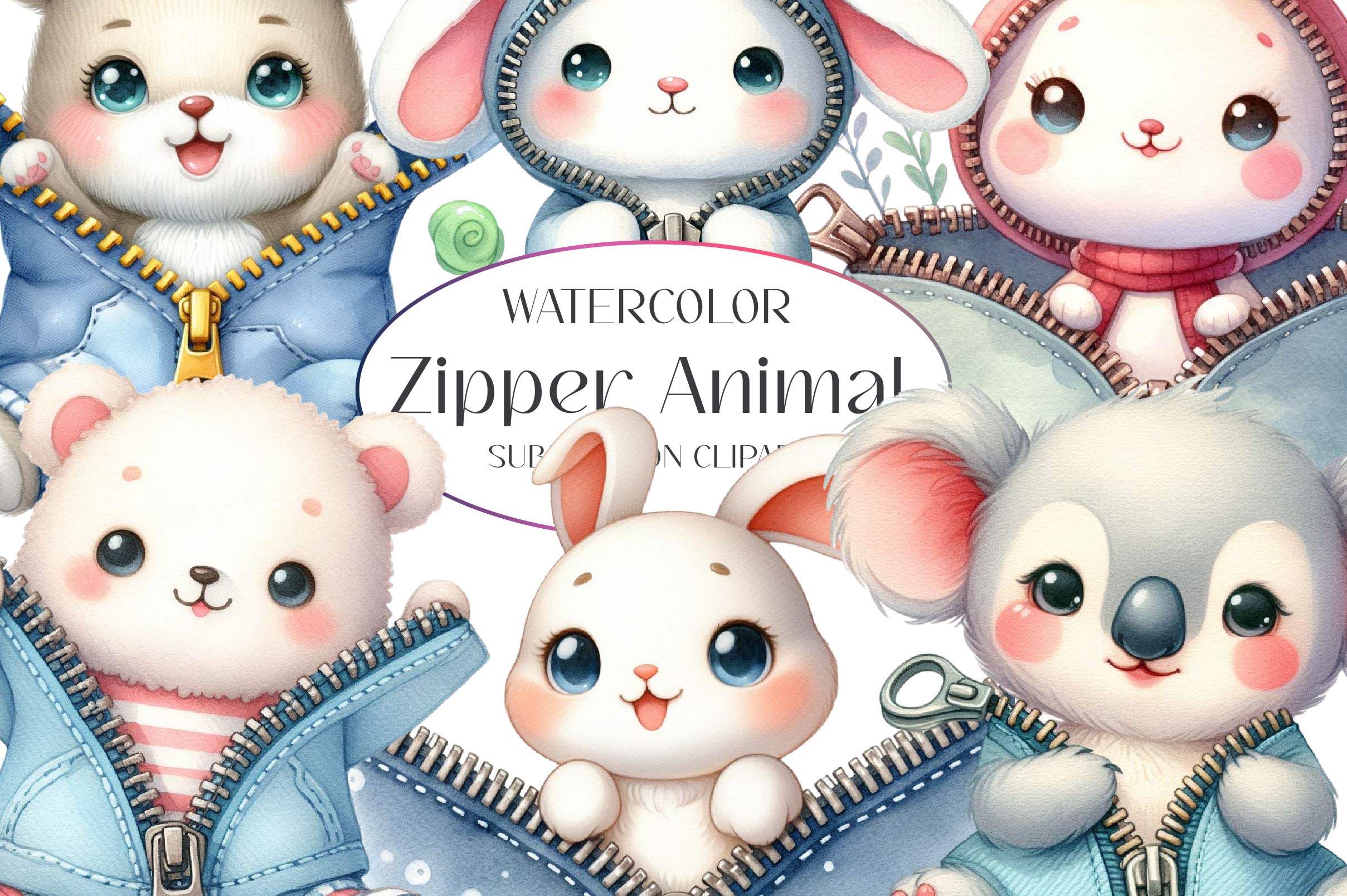 Cute Zipper Animal Clipart Bundle