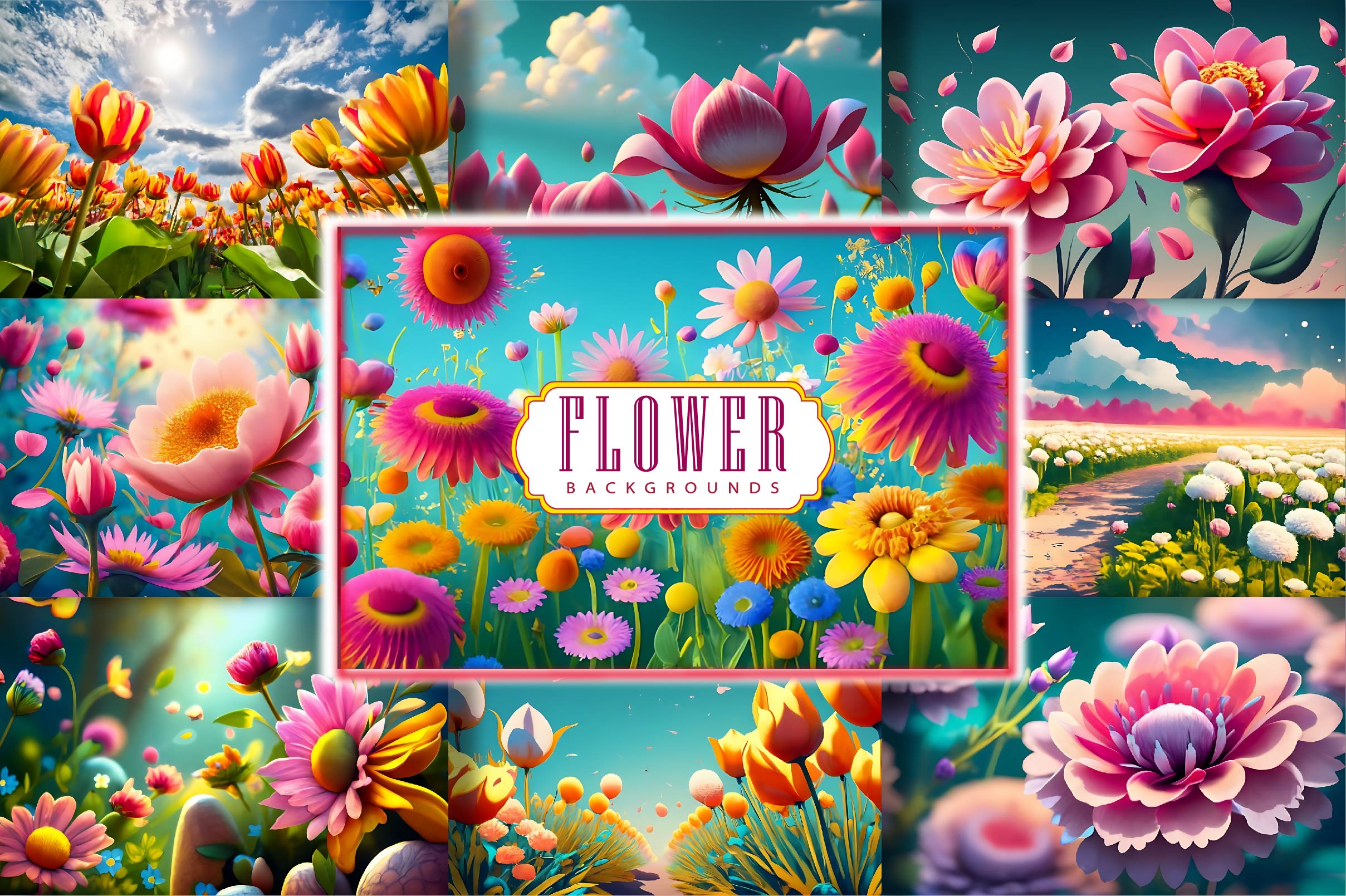 Whimsical Flower Backgrounds Clipart Bundle