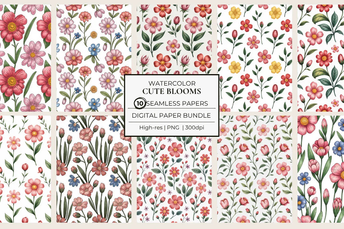 Cute Blooms Seamless Papers - CraftNest - Digital Crafting and Art