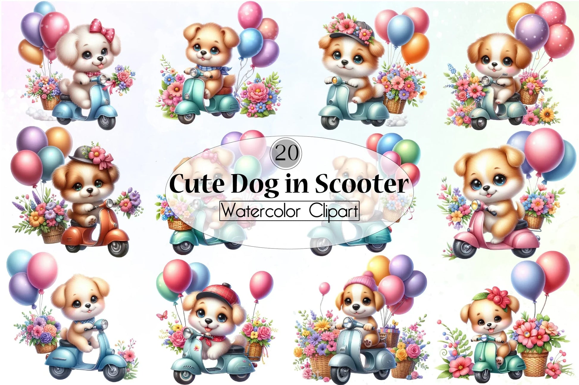 Cute Dog Scooter Clipart Bundle - CraftNest - Digital Crafting and Art