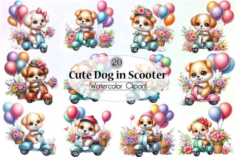 Cute Dog Scooter Clipart Bundle - CraftNest - Digital Crafting and Art