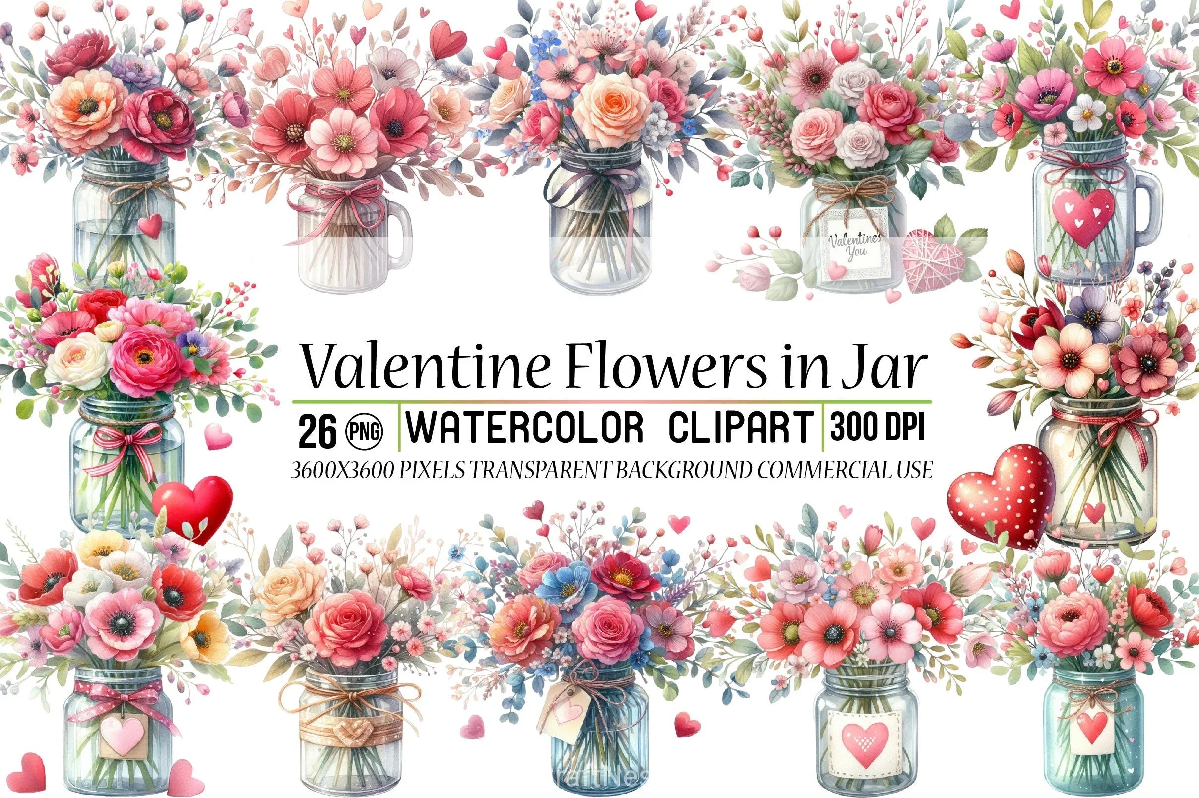 Valentine Flowers Jar Clipart Bundle - CraftNest - Digital Crafting and Art