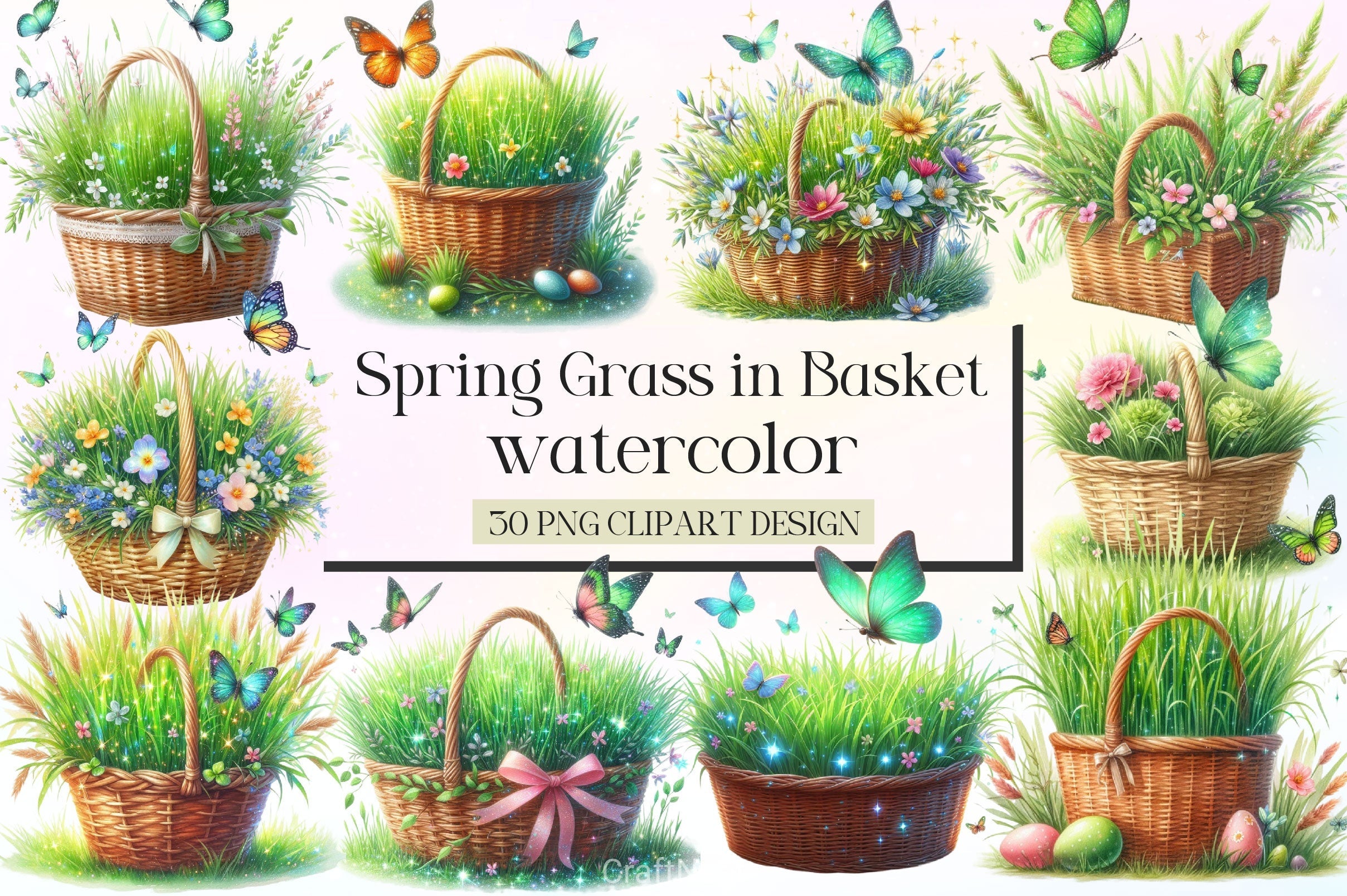 Spring Grass In Basket Clipart Bundle 2
