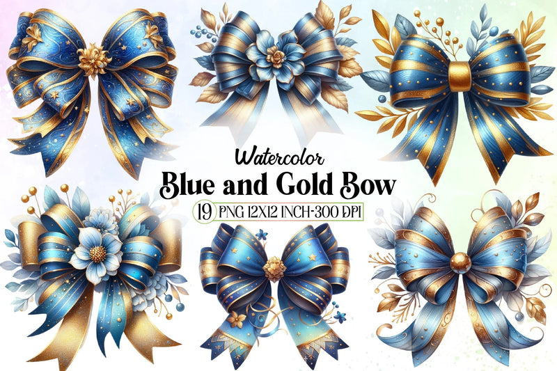 Blue Gold Bow Clipart Bundle - CraftNest - Digital Crafting and Art