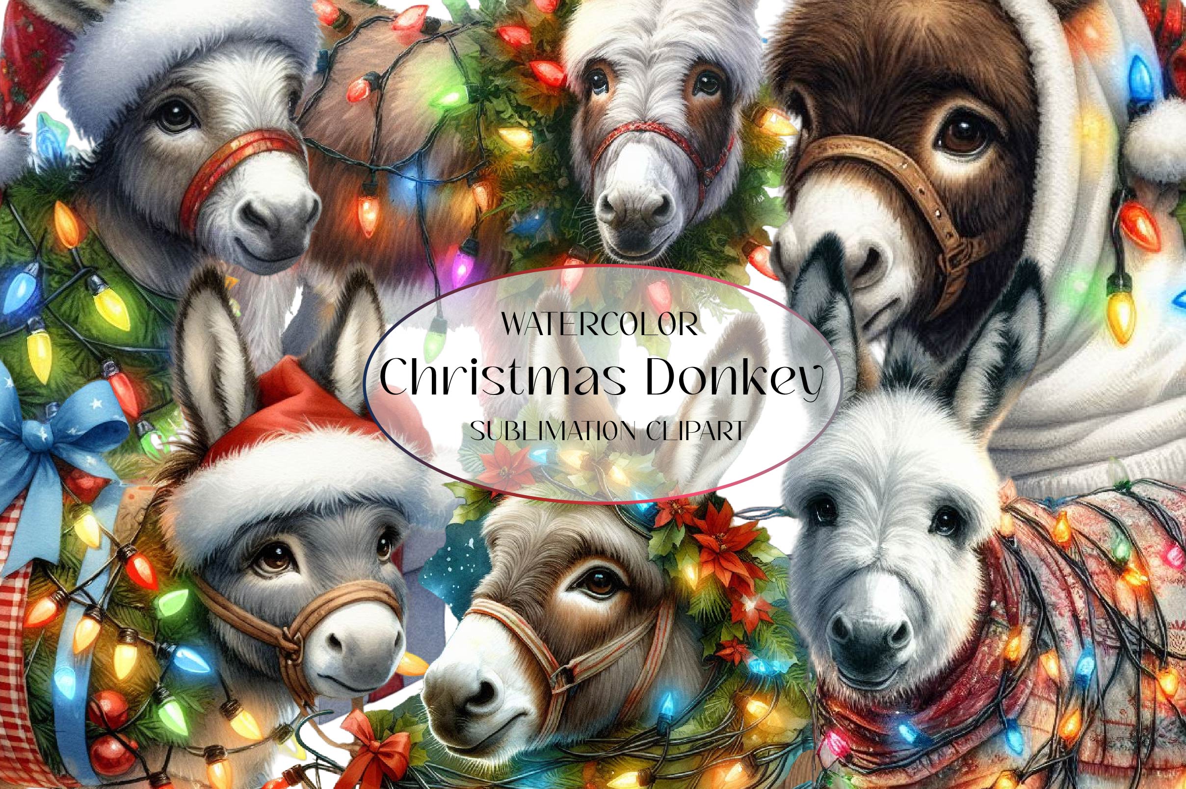 Christmas Donkey Clipart Bundle