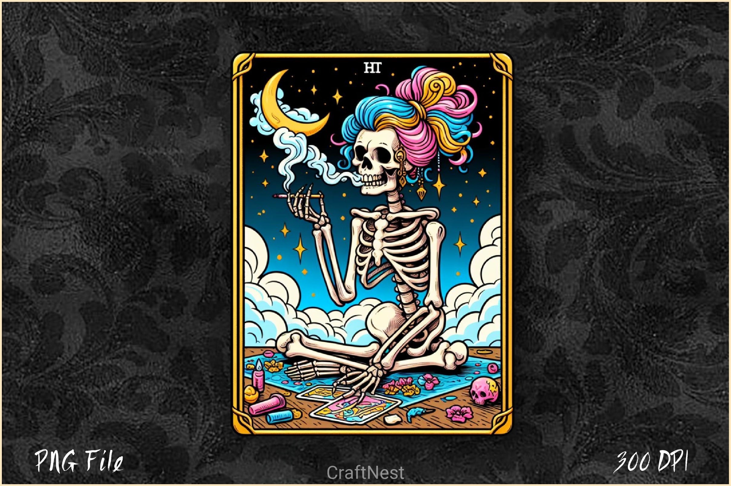 The Stoner Skeleton Tarot Card Clipart Bundle