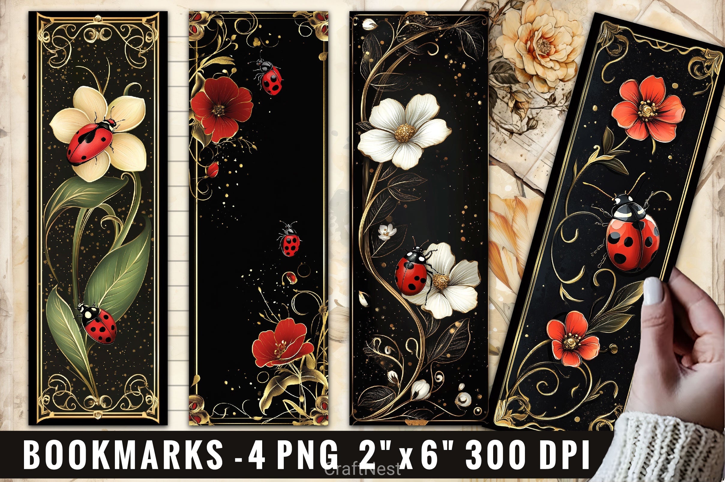 Ladybug Flower Bookmarks Bookmark Junk Journal