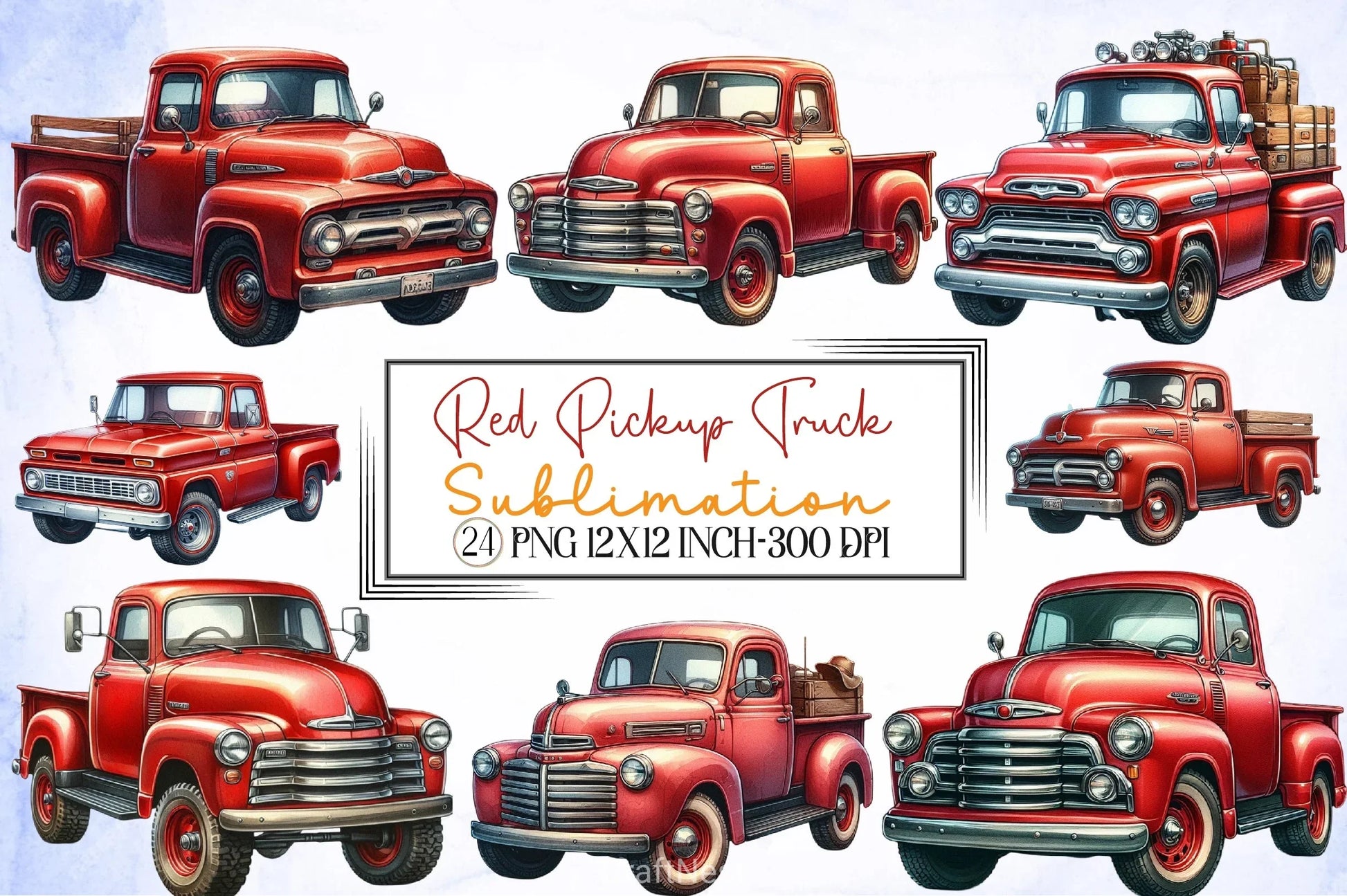 Red Pickup Truck Clipart Bundle - CraftNest - Digital Crafting and Art