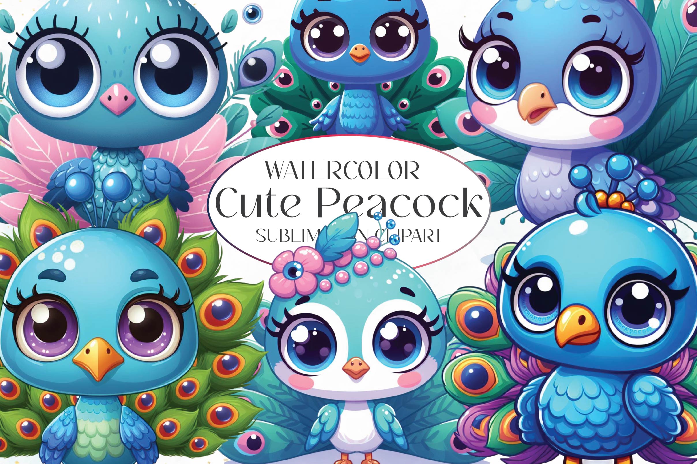 Cute Peacock Clipart Bundle