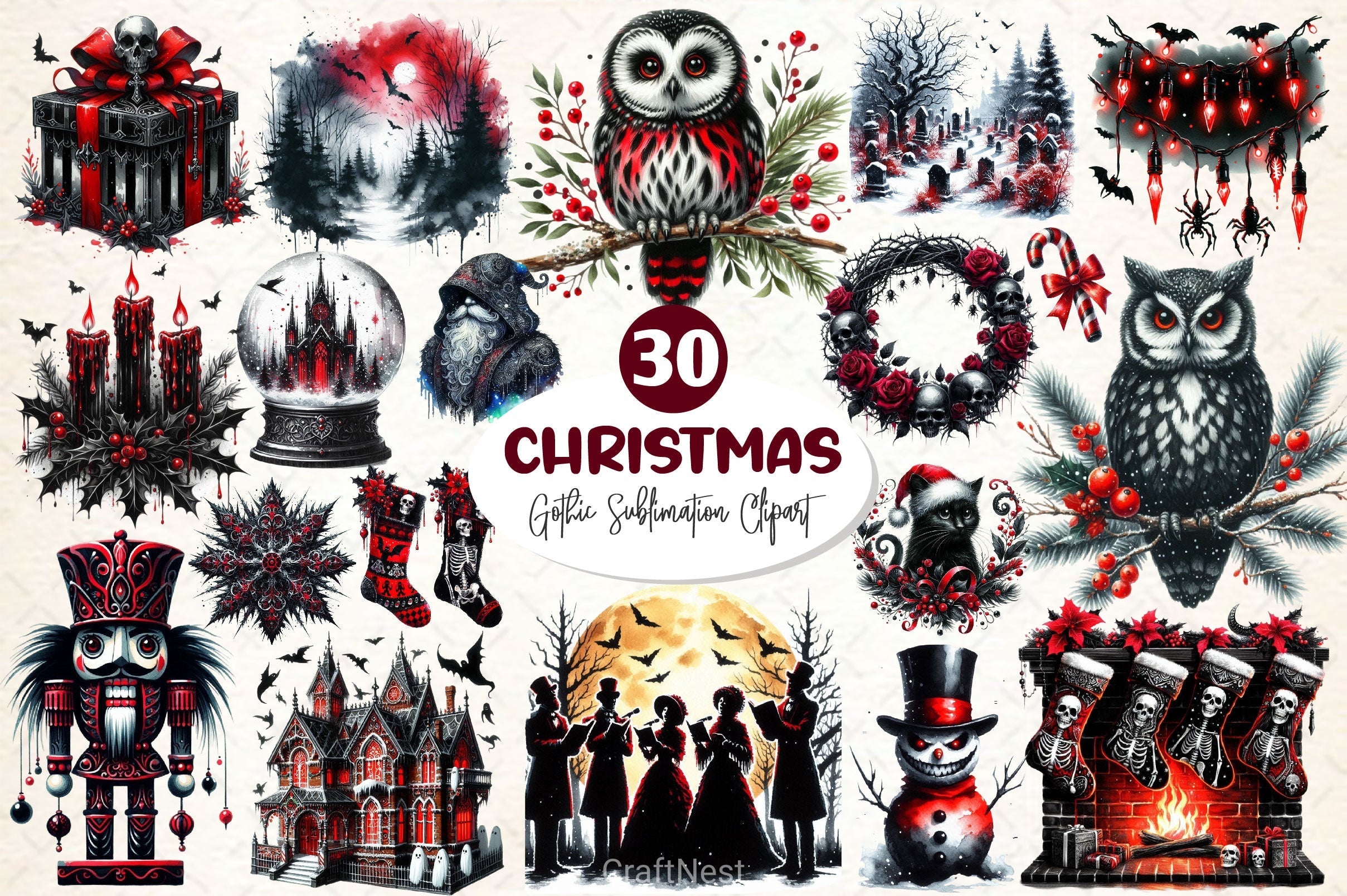 Gothic Christmas Clipart Bundle 2