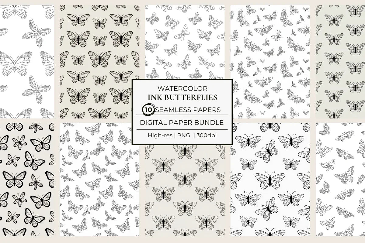 Ink Butterflies Seamless Papers - CraftNest - Digital Crafting and Art