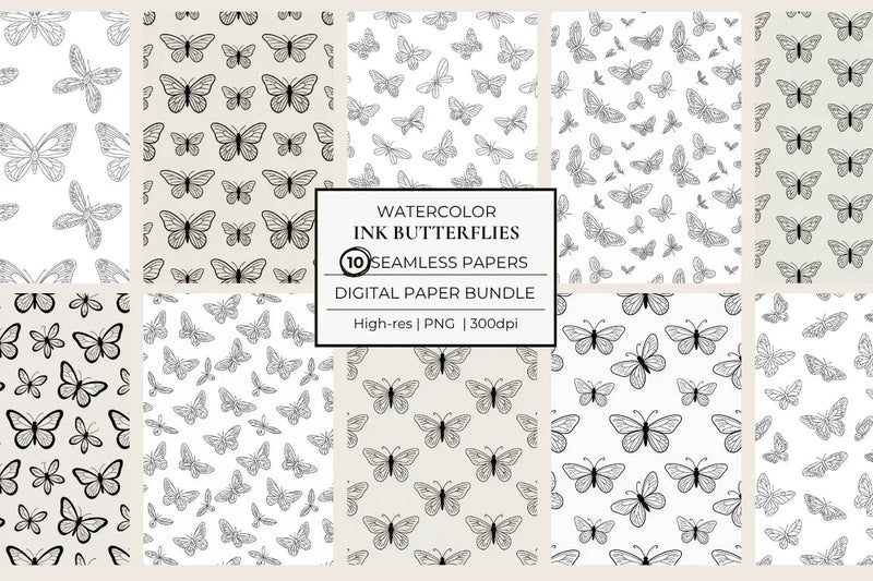 Ink Butterflies Seamless Papers - CraftNest - Digital Crafting and Art