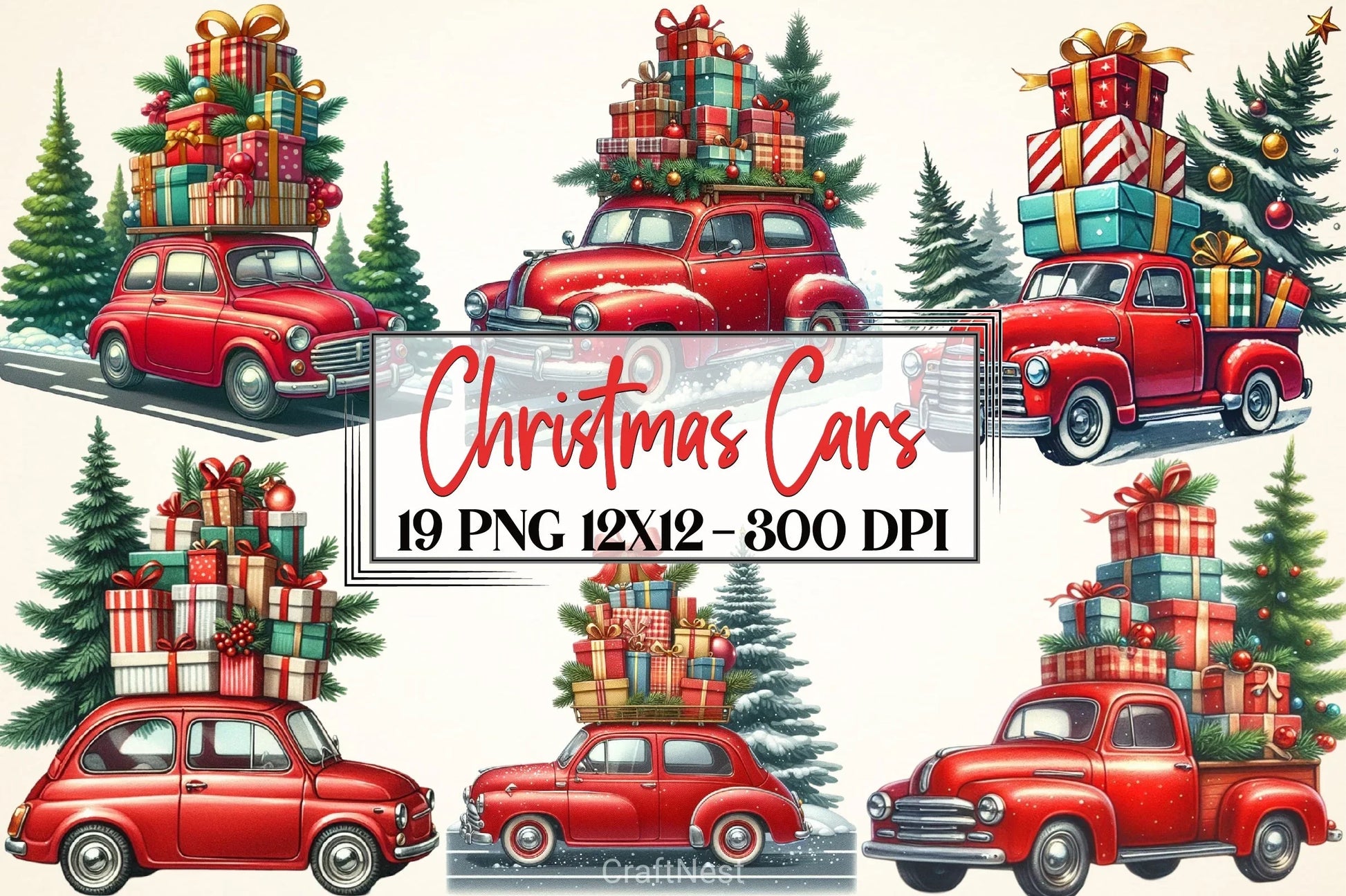 Christmas Cars Clipart Bundle - CraftNest - Digital Crafting and Art