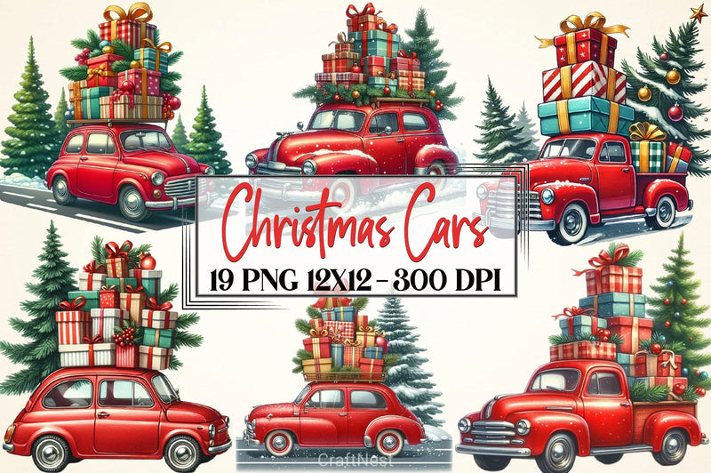 Christmas Cars Clipart Bundle - CraftNest - Digital Crafting and Art