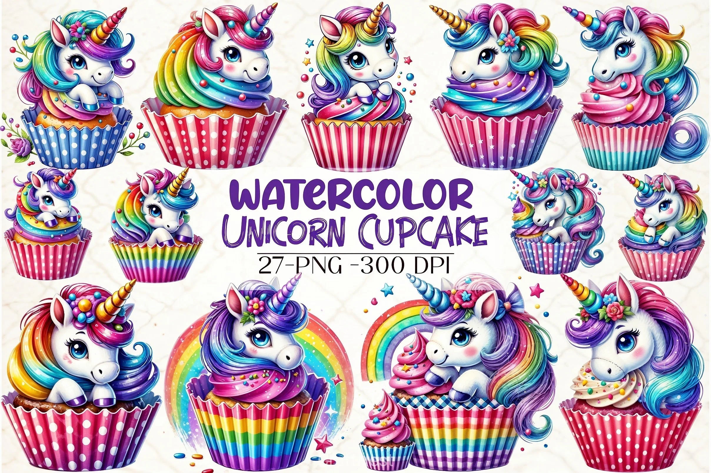 Unicorn Cupcake Clipart Bundle - CraftNest - Digital Crafting and Art