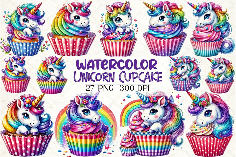 Unicorn Cupcake Clipart Bundle - CraftNest - Digital Crafting and Art