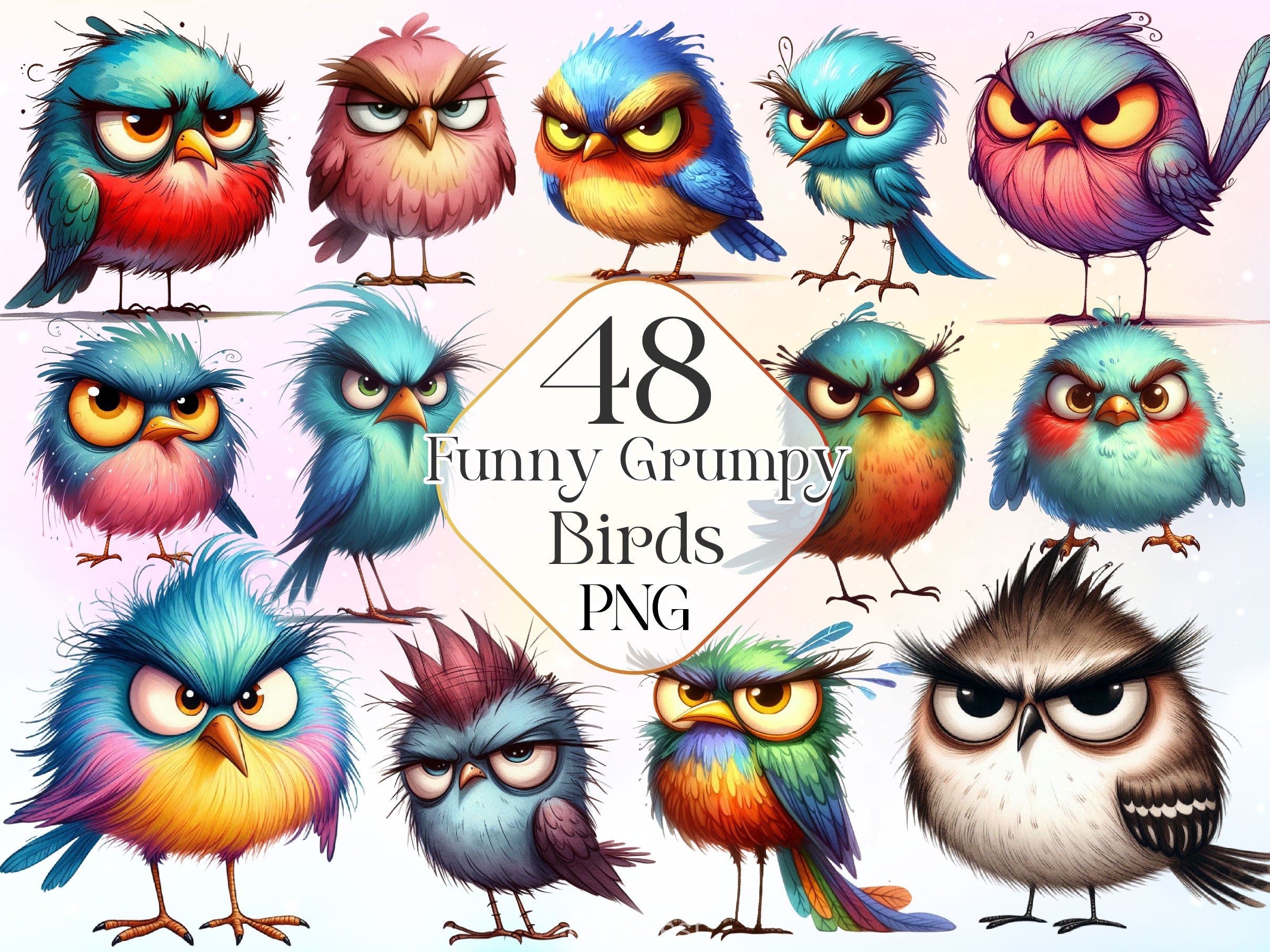 Funny Grumpy Bird Clipart Bundle