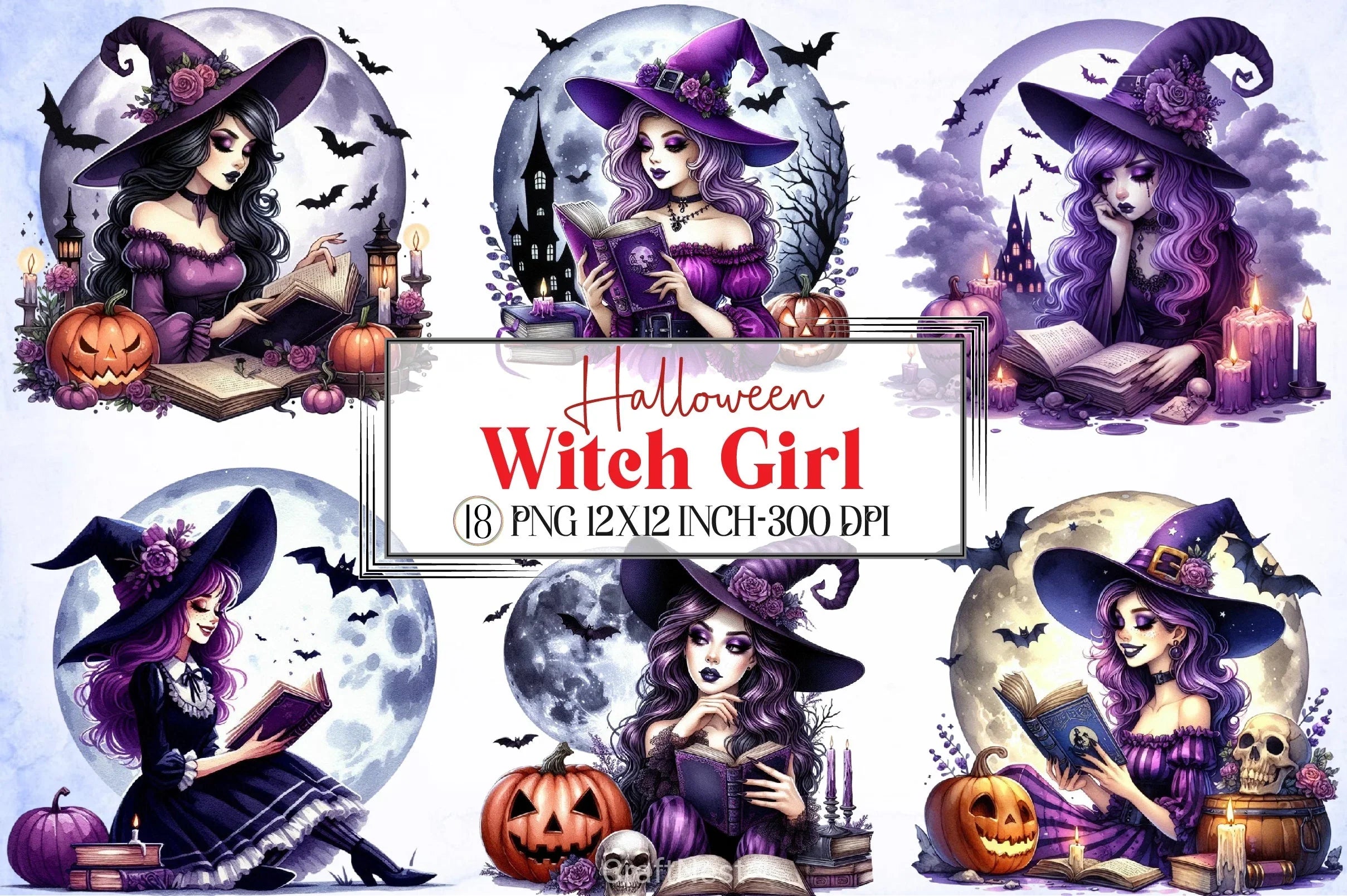 Halloween Witch Girl Clipart Bundle 6 - CraftNest - Digital Crafting and Art