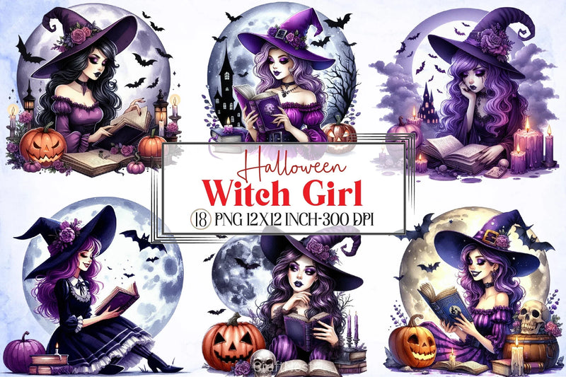 Halloween Witch Girl Clipart Bundle 6 - CraftNest - Digital Crafting and Art