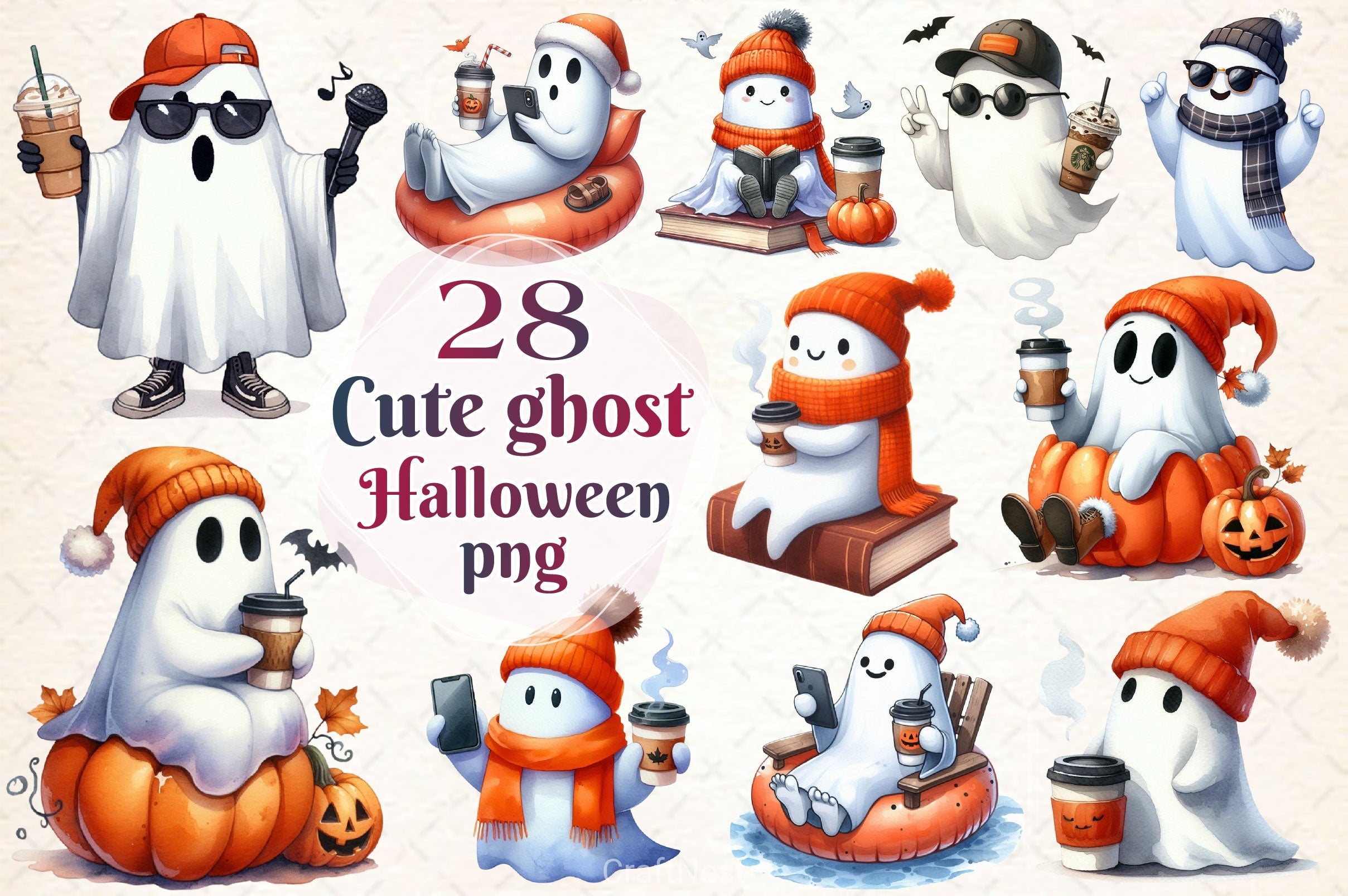 Halloween Ghost Drink Coffee Clipart Bundle 3