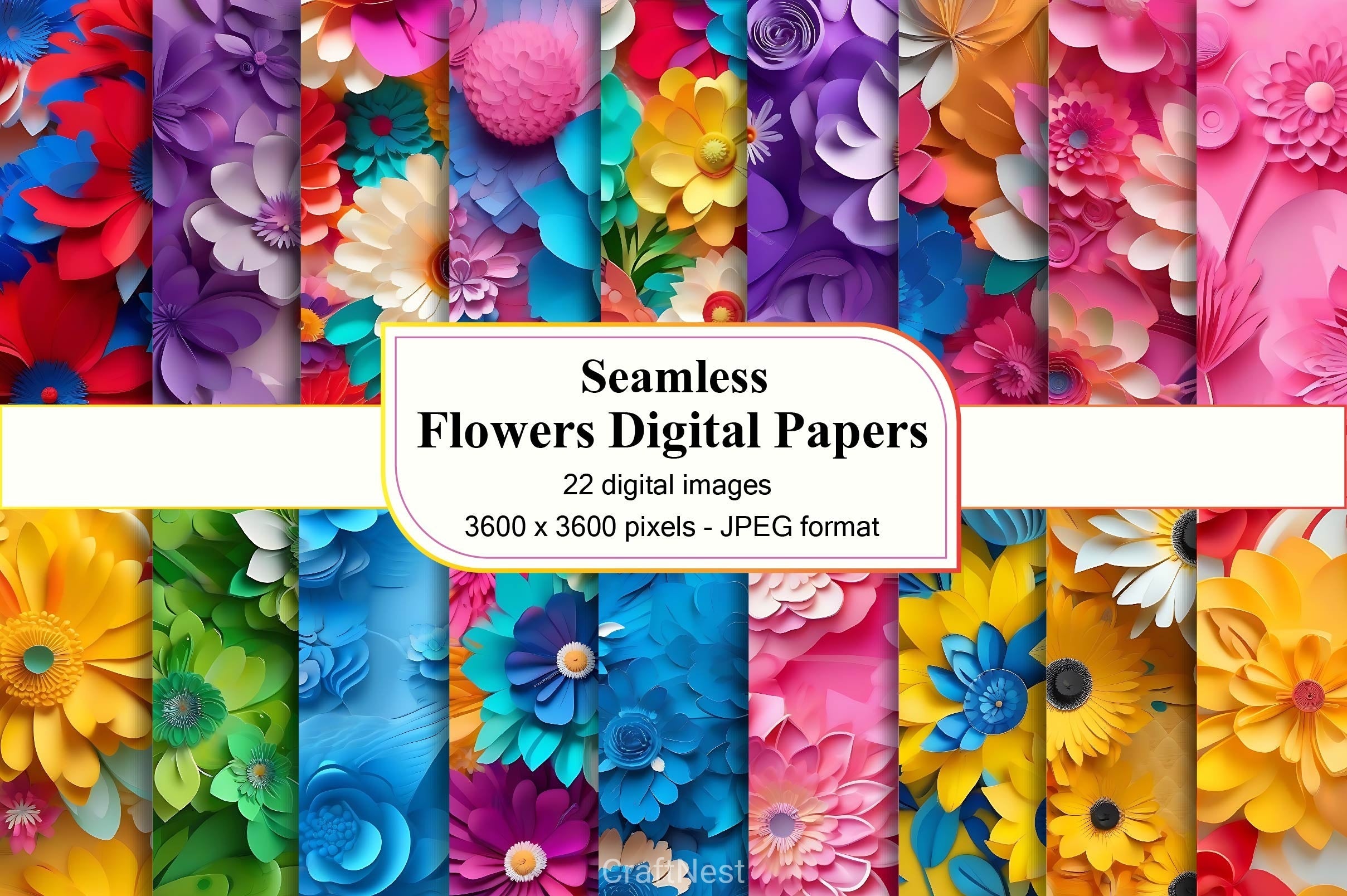 3D Flowers Digital Papers 3