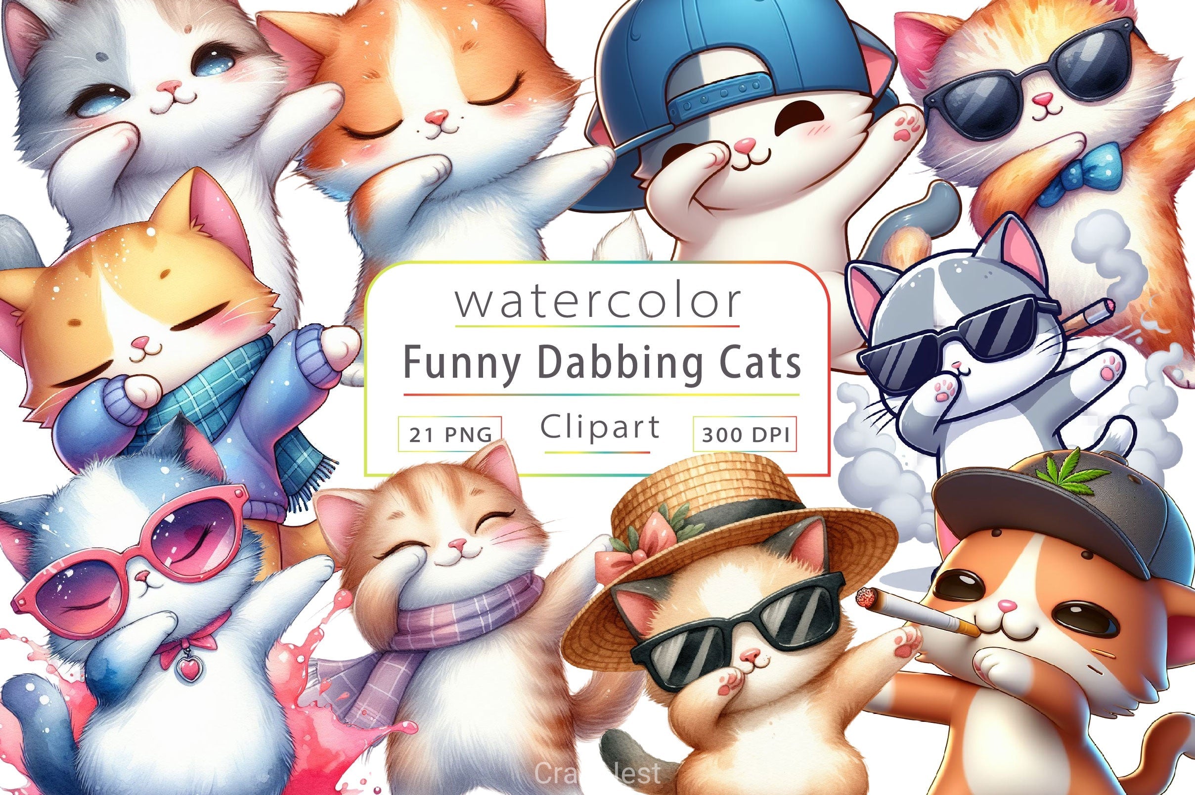 Funny Dabbing Cats Clipart Bundle