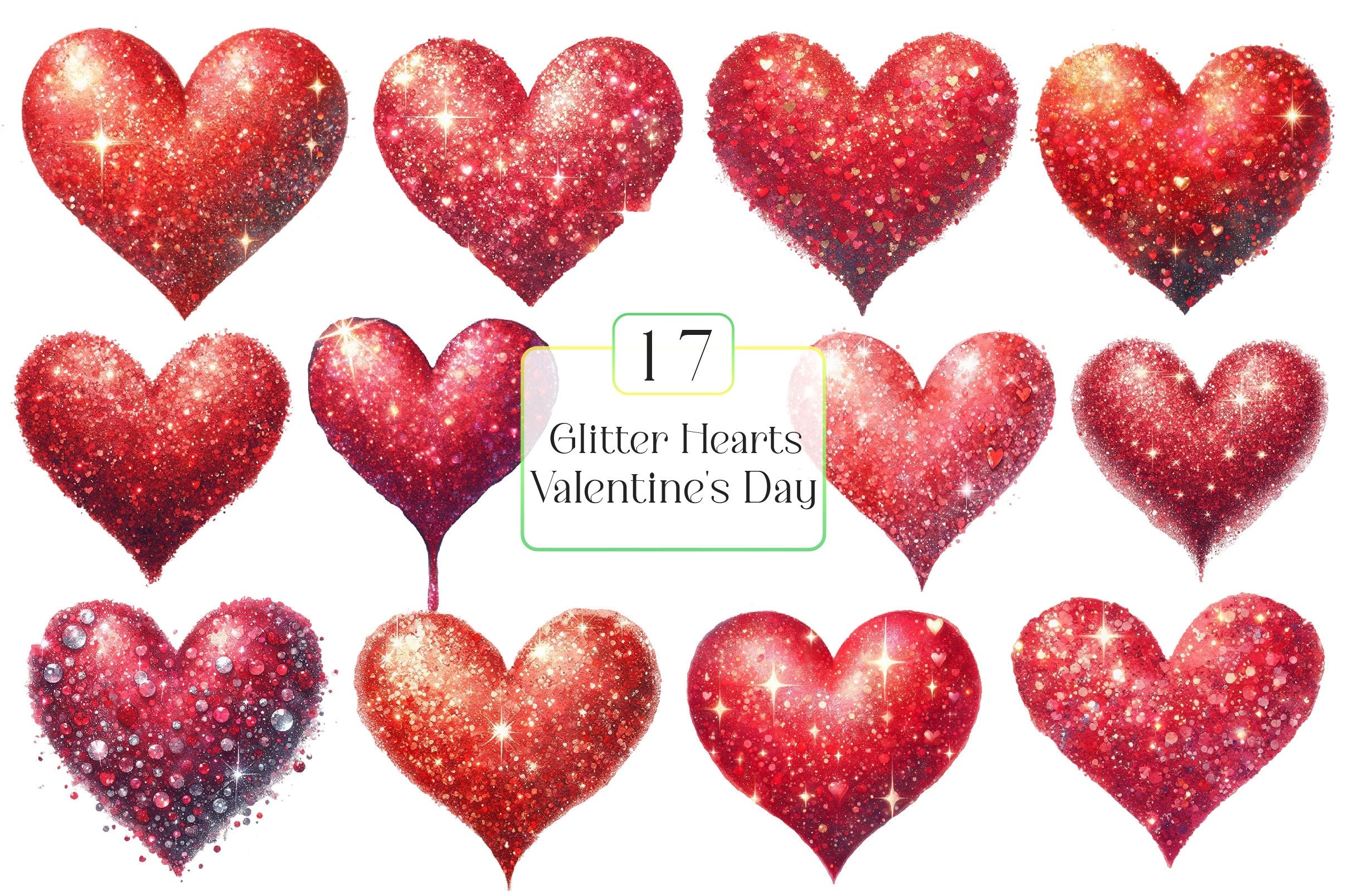 Glitter Heart Valentines Day Clipart Bundle
