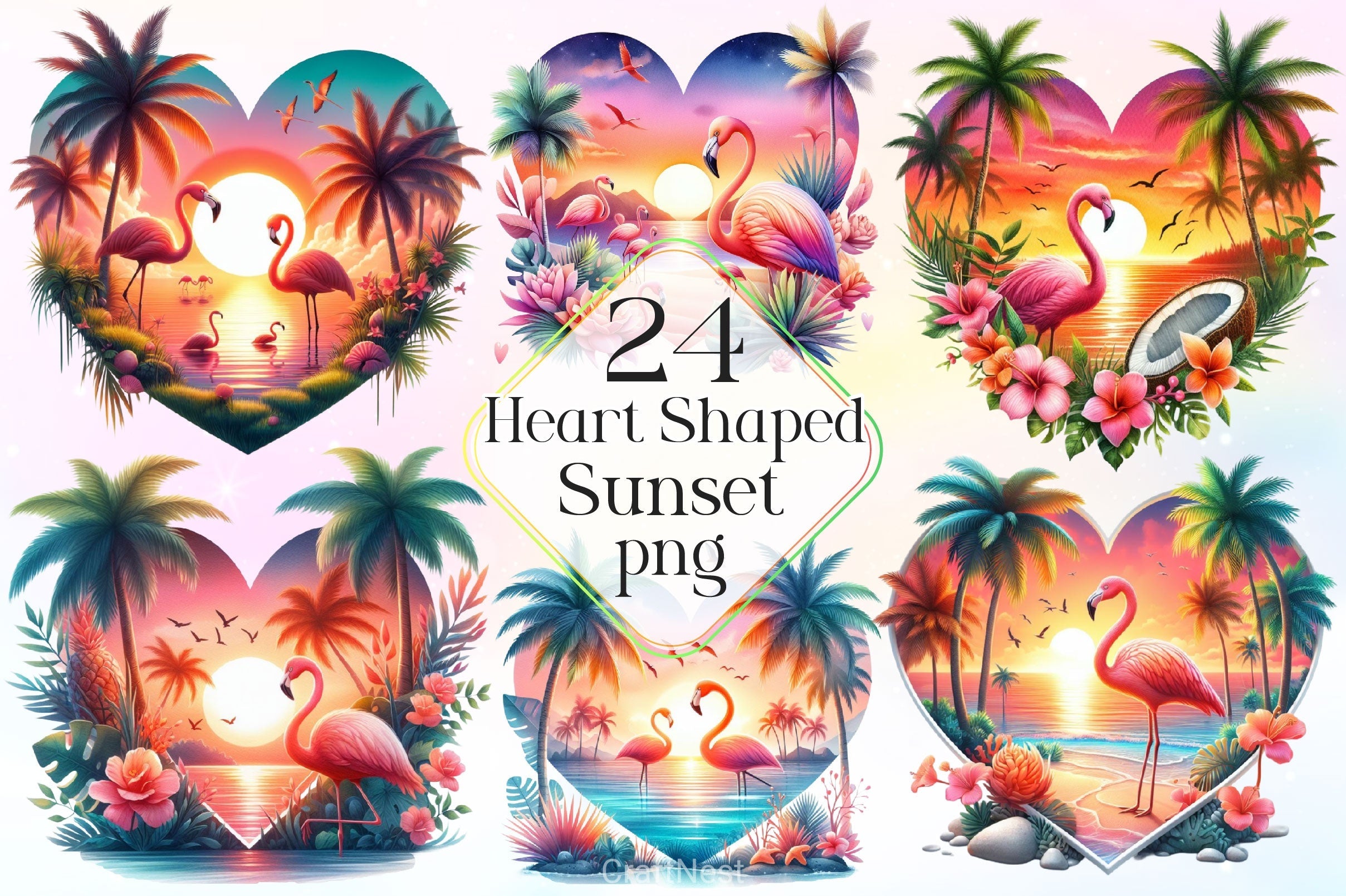 Heart Shaped Sunset Clipart Bundle 2