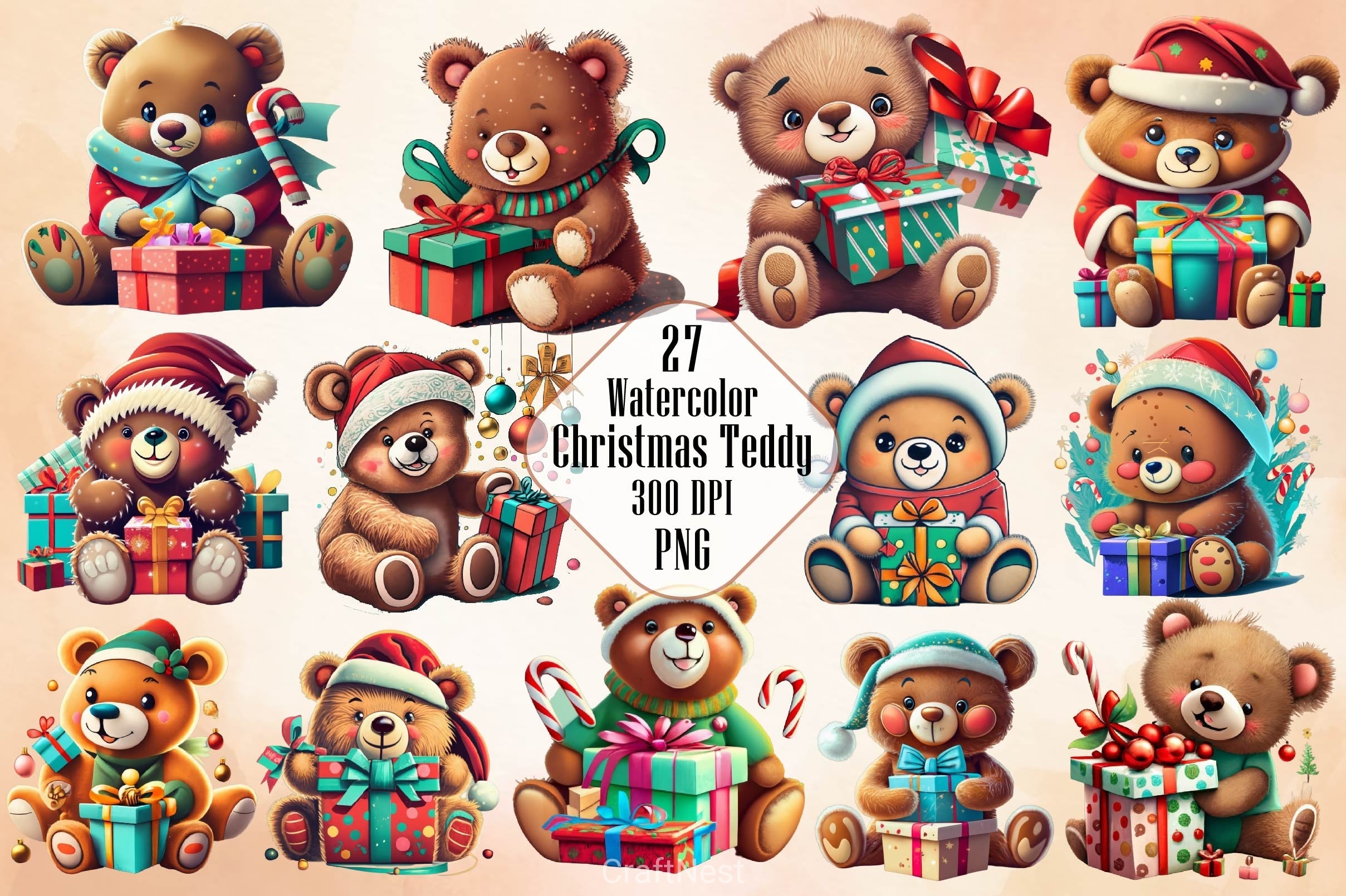 Christmas Teddy Bear Clipart Bundle 2