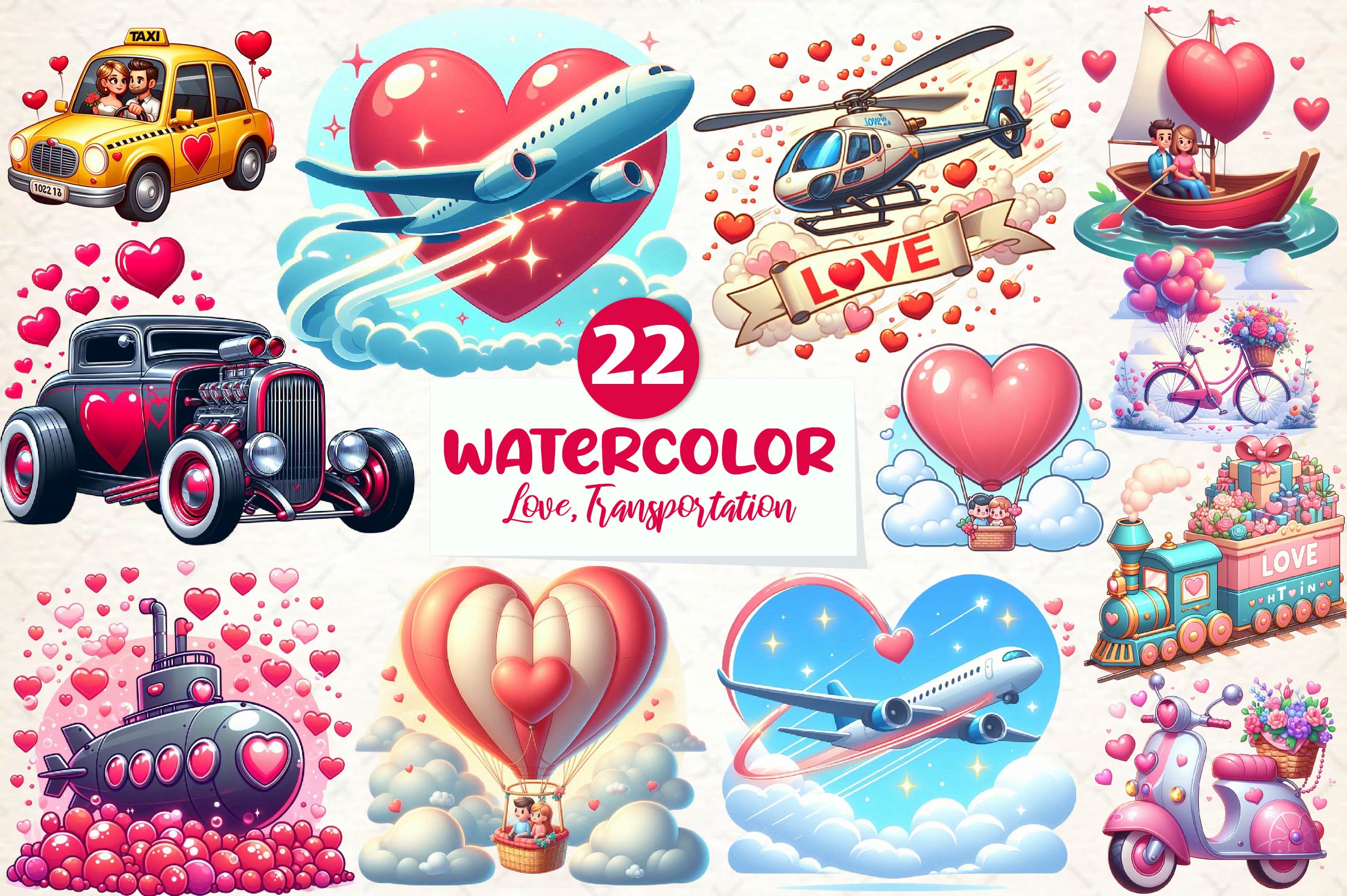 Love Transportation Valentine Clipart Bundle