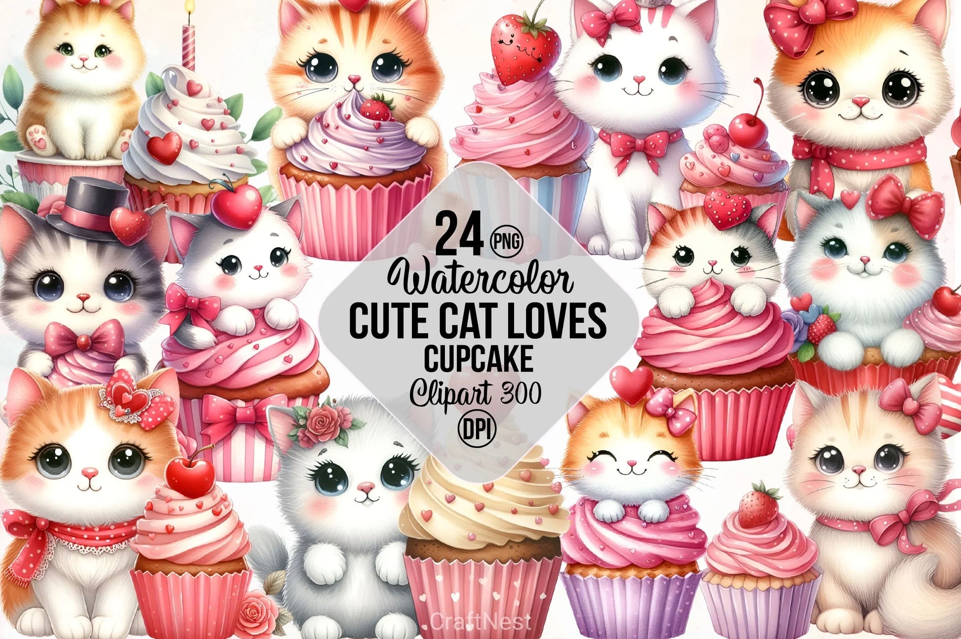 Cat Love Cupcake Valentine Clipart Bundle - CraftNest - Digital Crafting and Art