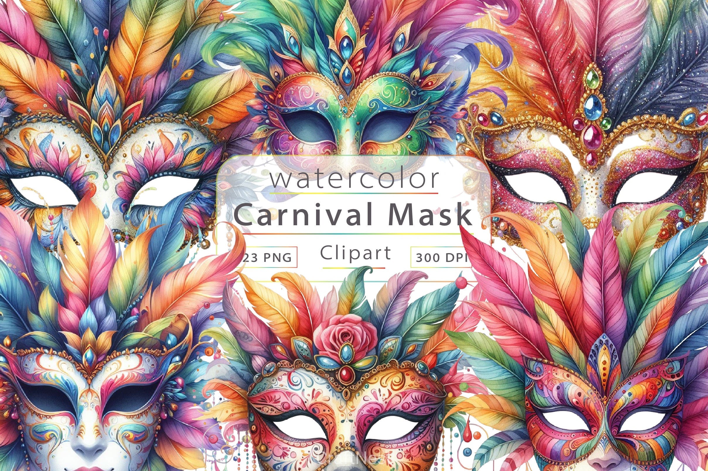 Colorful Carnival Mask Clipart Bundle