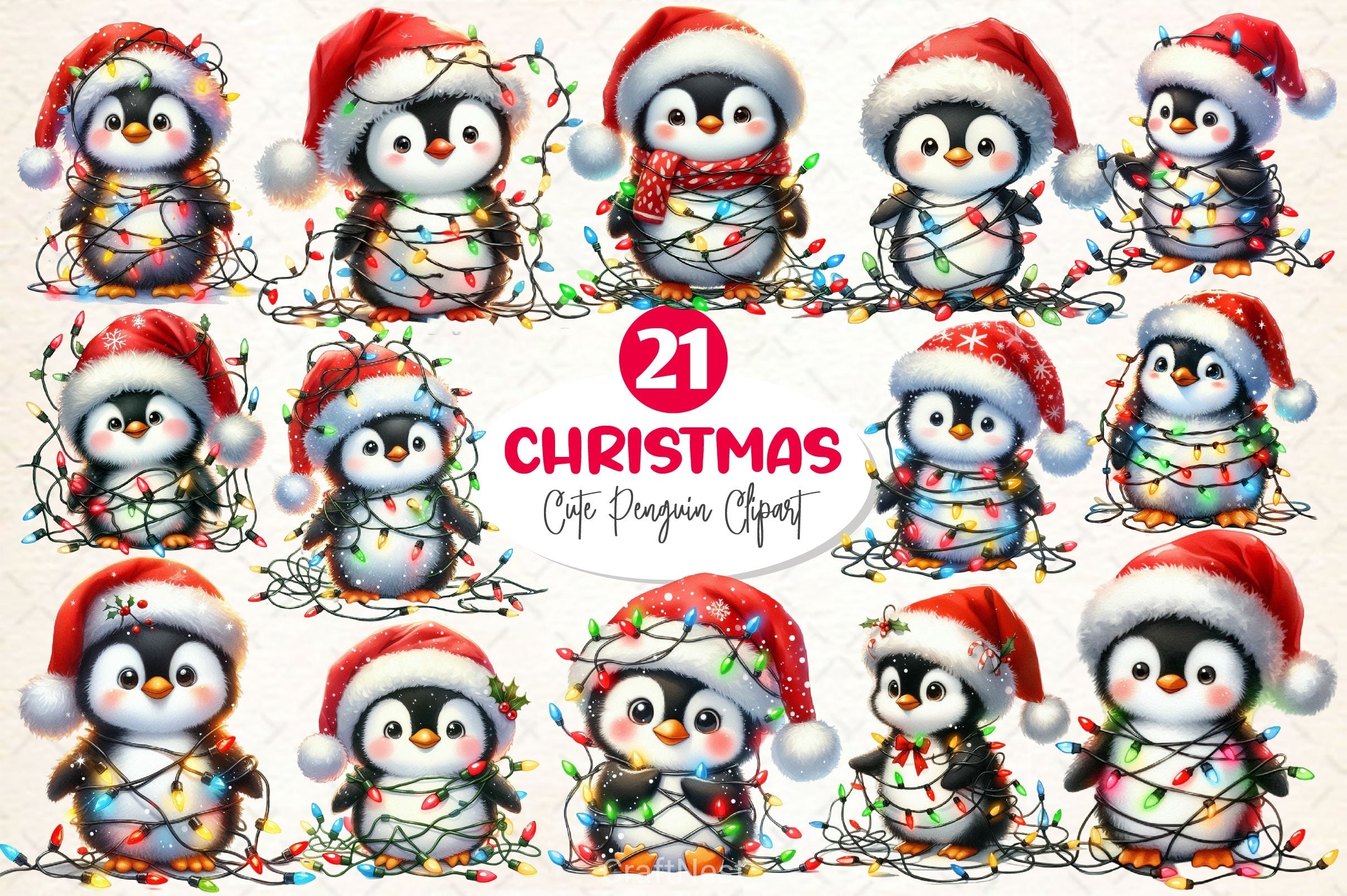 Cute Christmas Penguin With Light Clipart Bundle