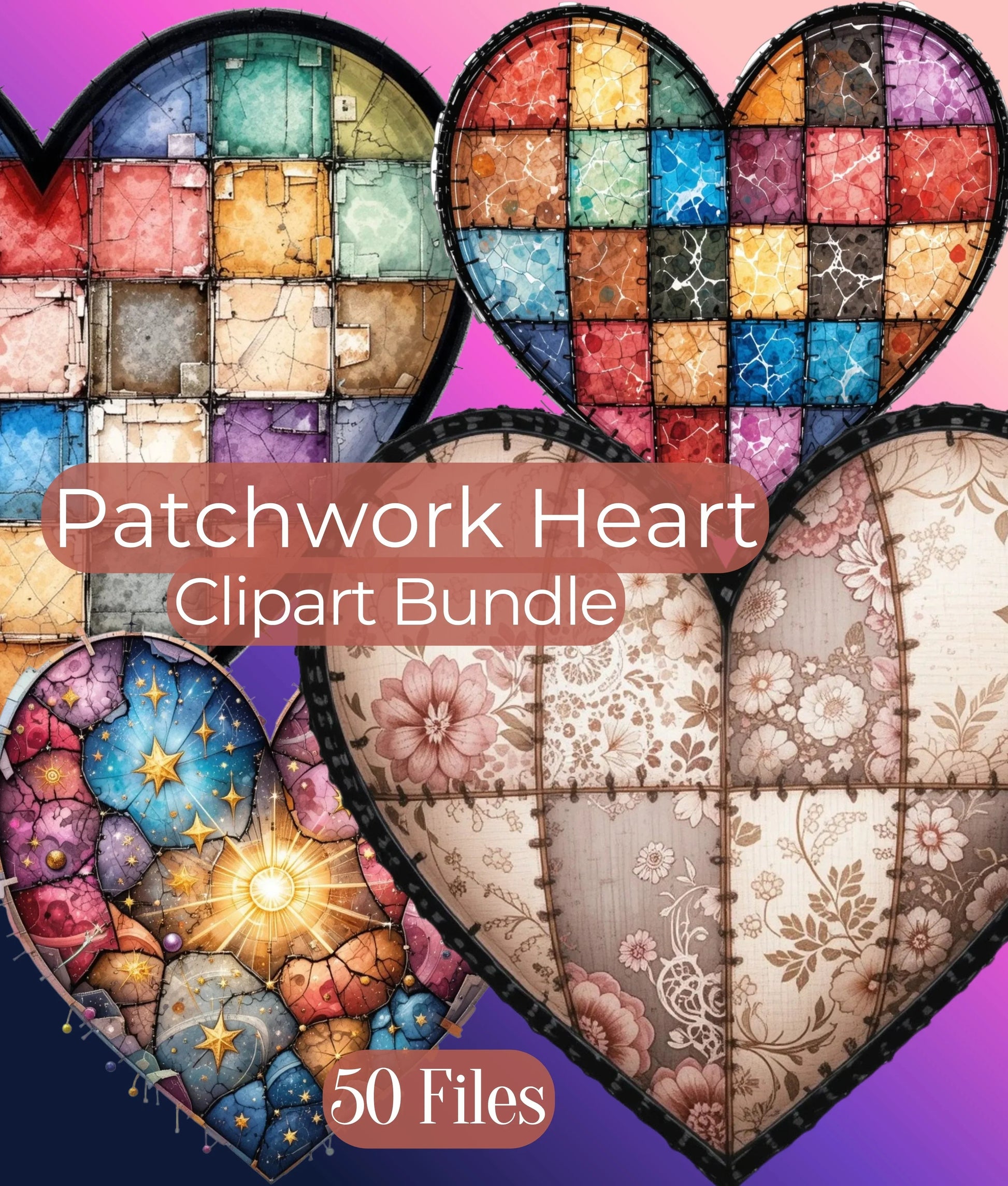 Patchwork Heart Clipart Bundle - CraftNest - Digital Crafting and Art
