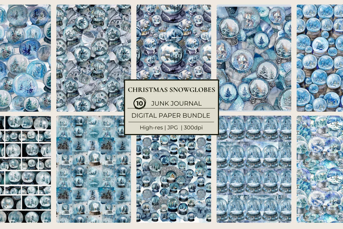 Christmas Snowglobes Junk Journal Papers - CraftNest - Digital Crafting and Art