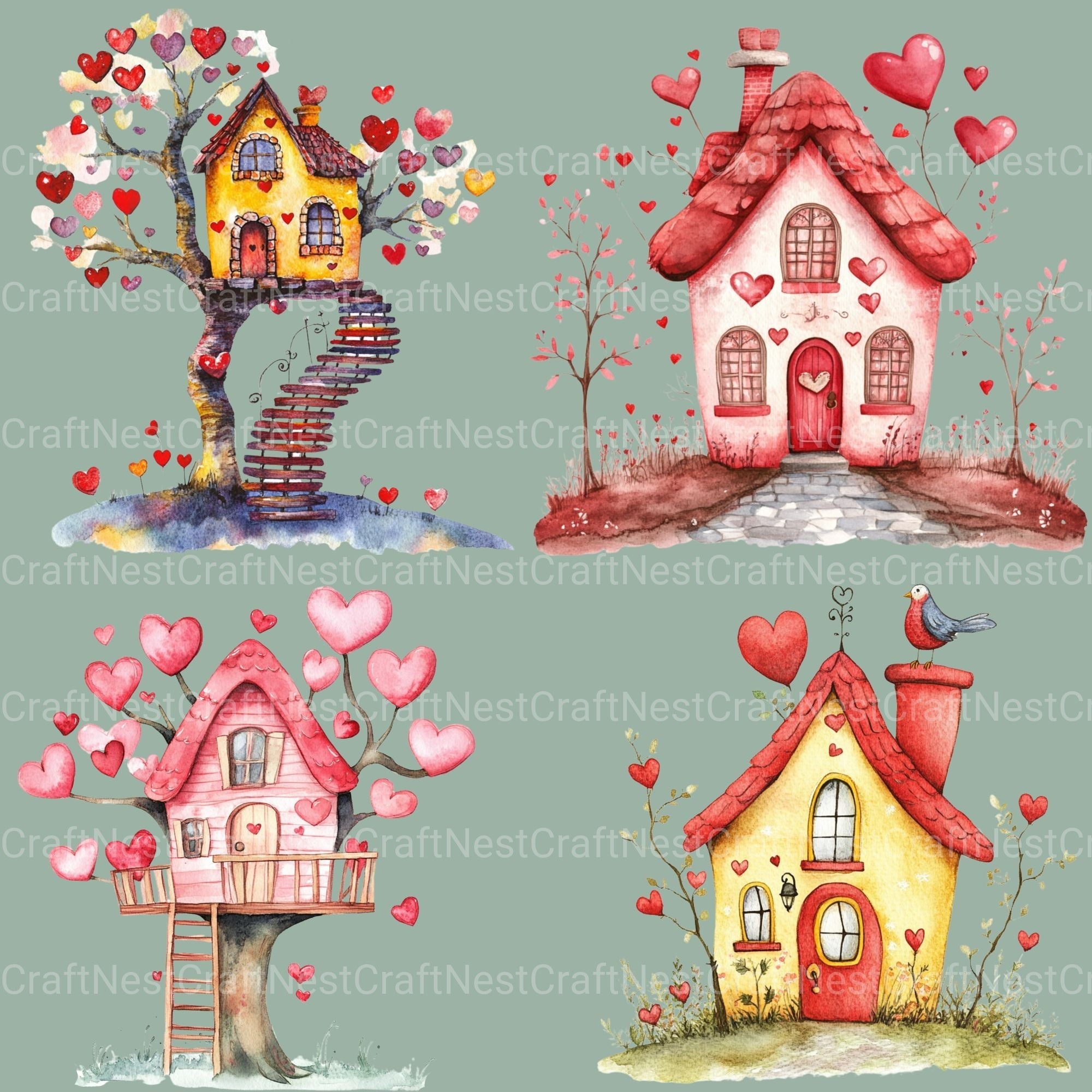 Valentine Houses Clipart Bundle