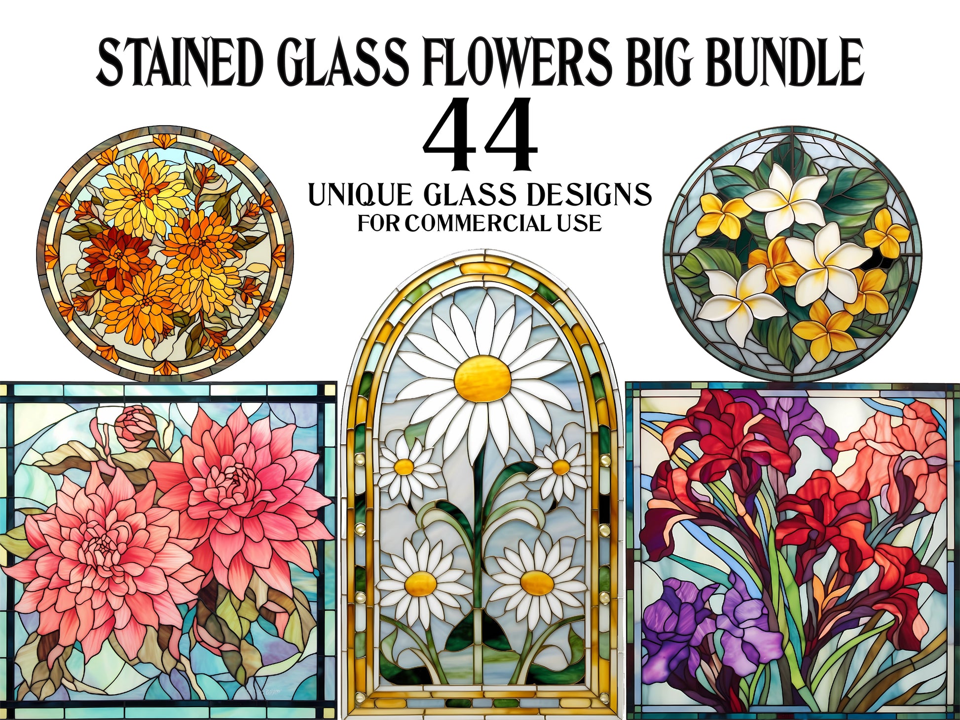Stained Glass Flowers Clipart - CraftNest