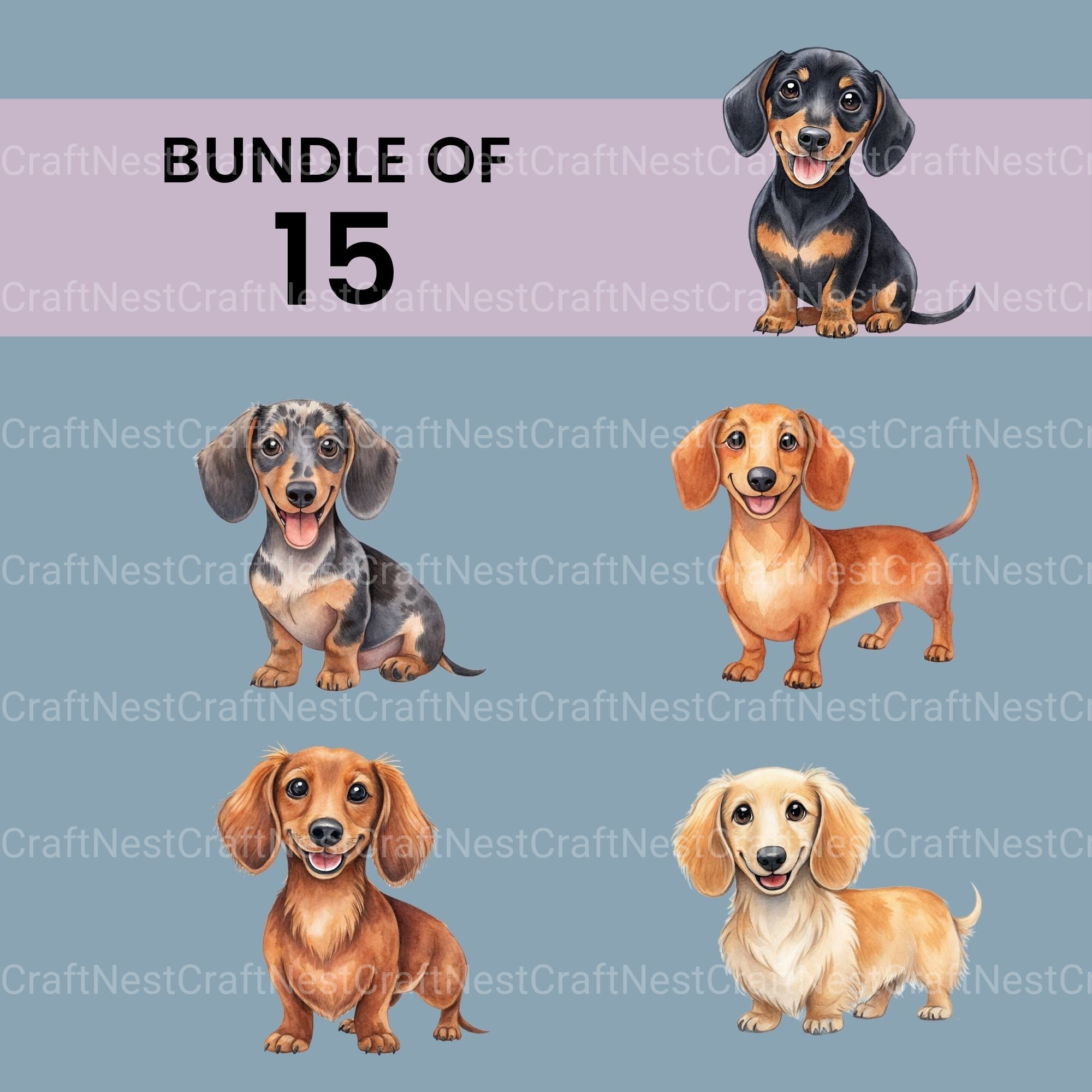 Dachshunds Smiling Clipart Bundle