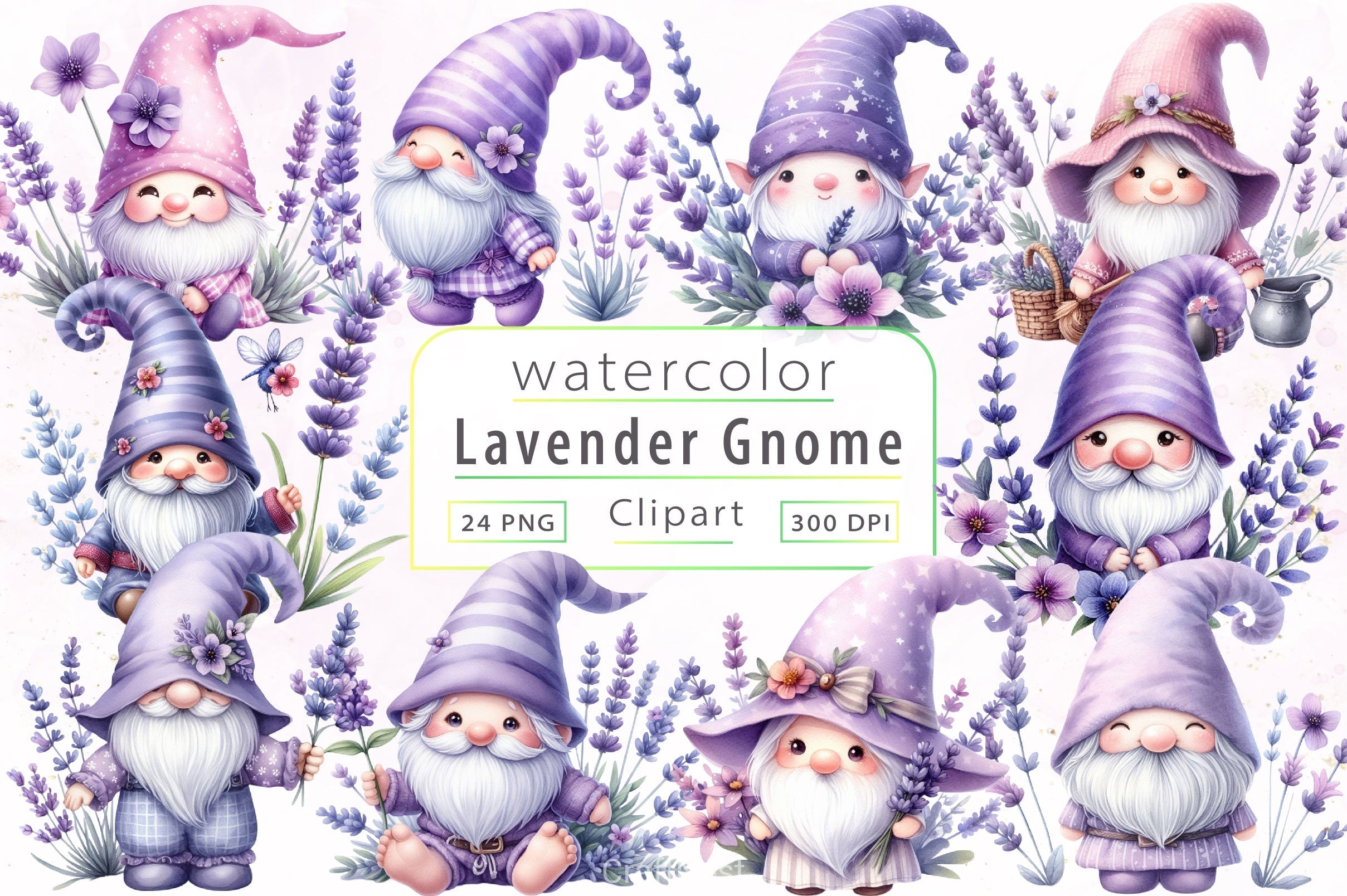 Lavender Gnome Clipart Bundle